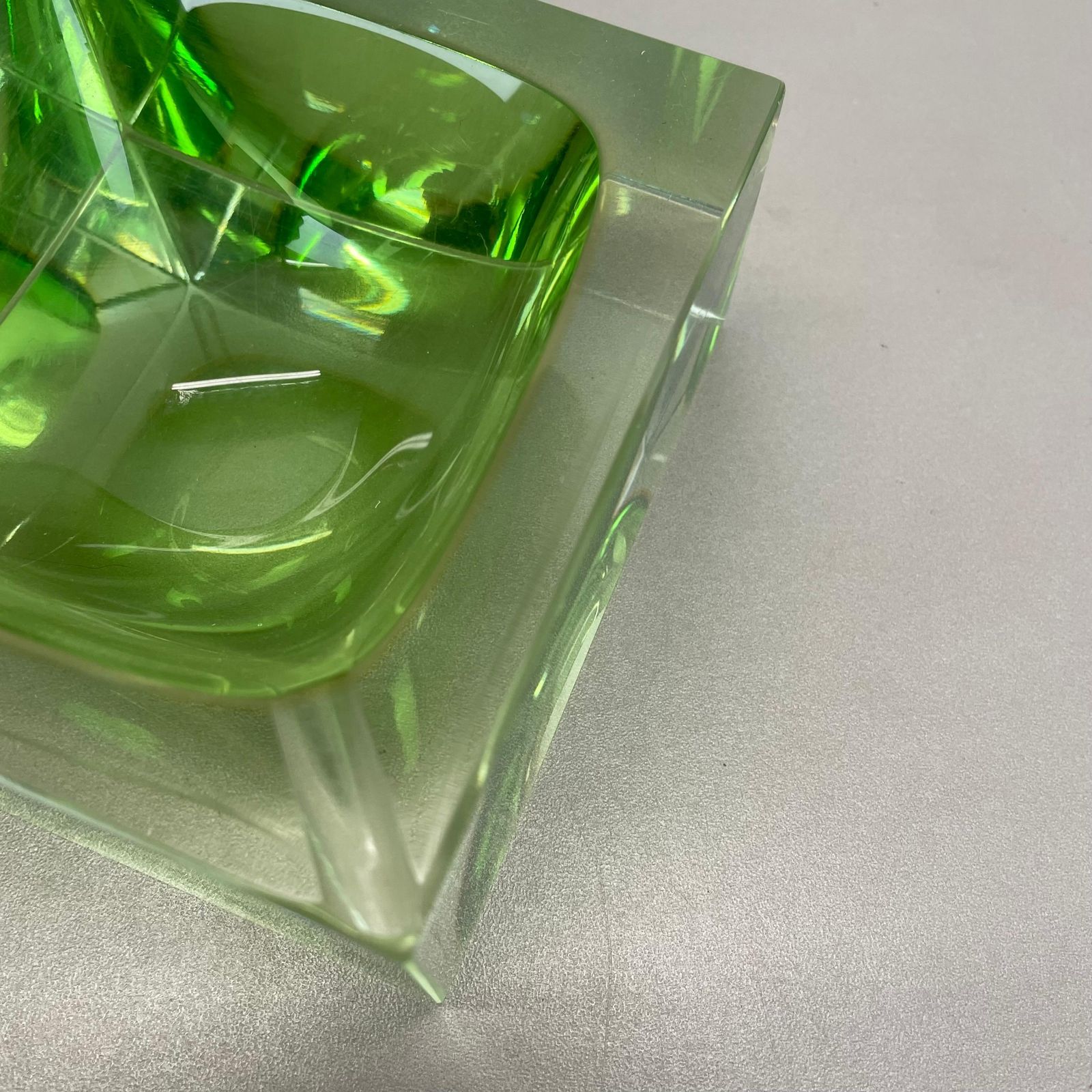 Murano Green Glass Sommerso Block Cube Ashtray Element Flavio Poli, Italy, 1970s photo buy