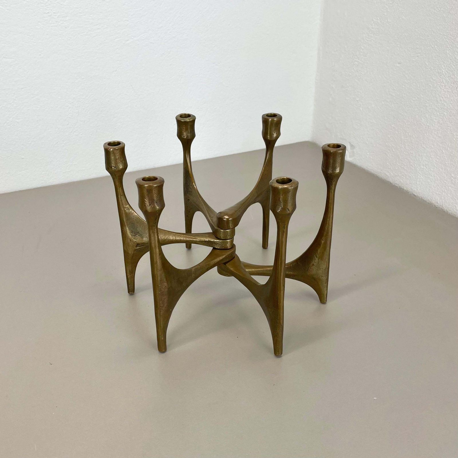 Large Midcentury Brutalist Bronze Candleholder By Michael Harjes, Germany, 1960 photo furniture
