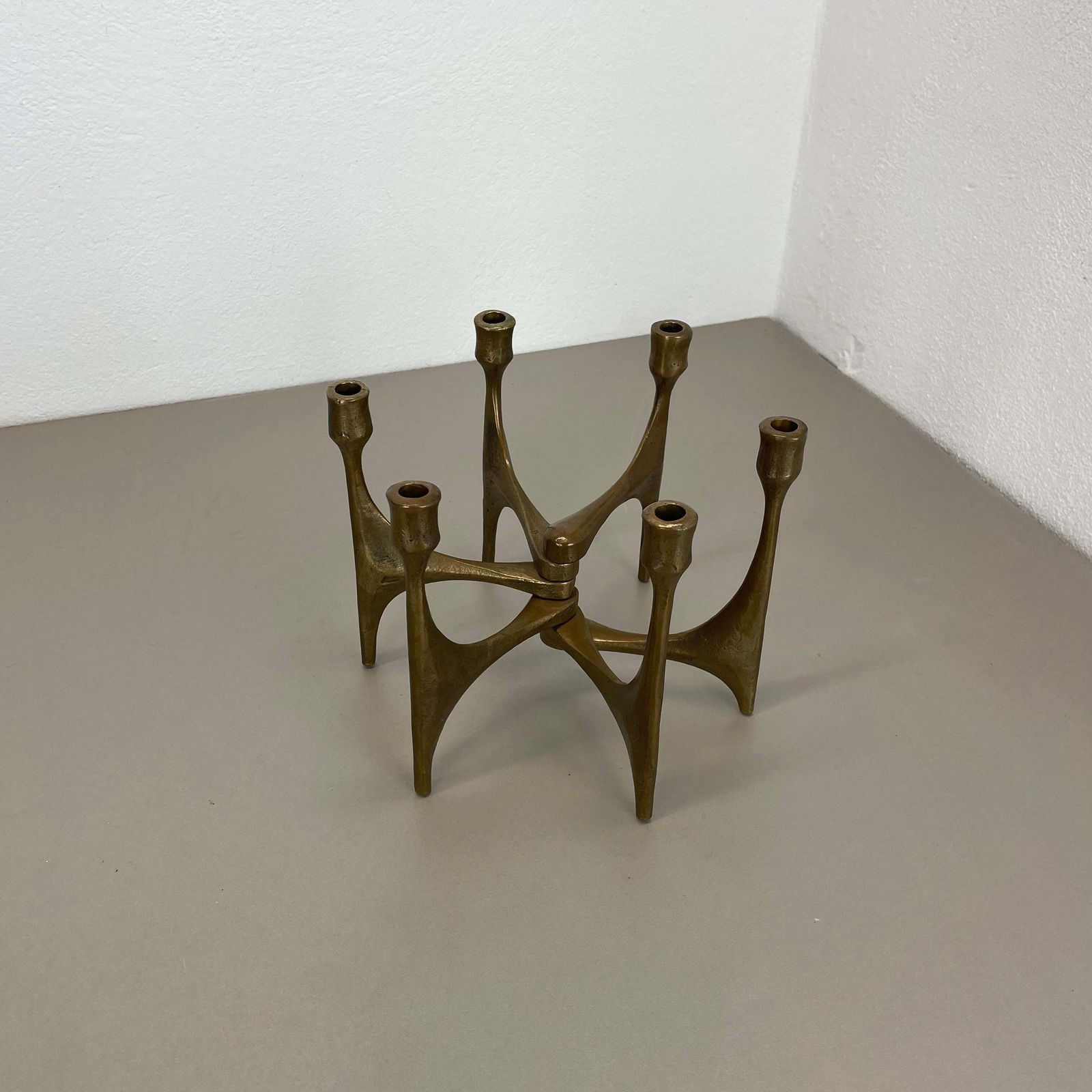 Large Midcentury Brutalist Bronze Candleholder By Michael Harjes, Germany, 1960 photo 879.0