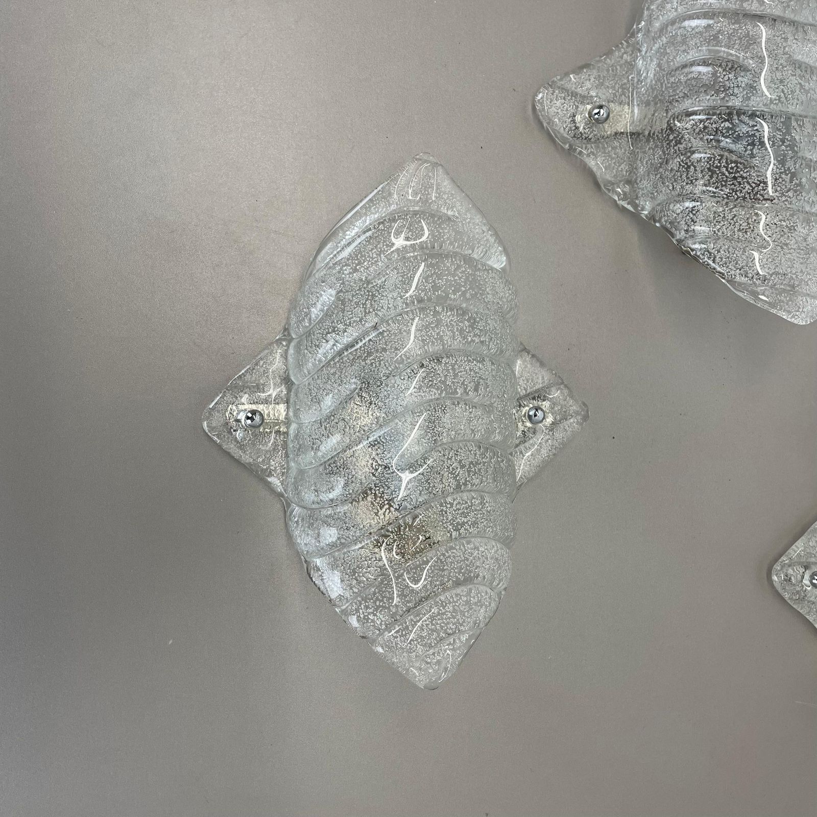 Set Of 3 Murano Ice Glass Wall Light Sconces Fischer Leuchten Germany, 1970 photo Lighting