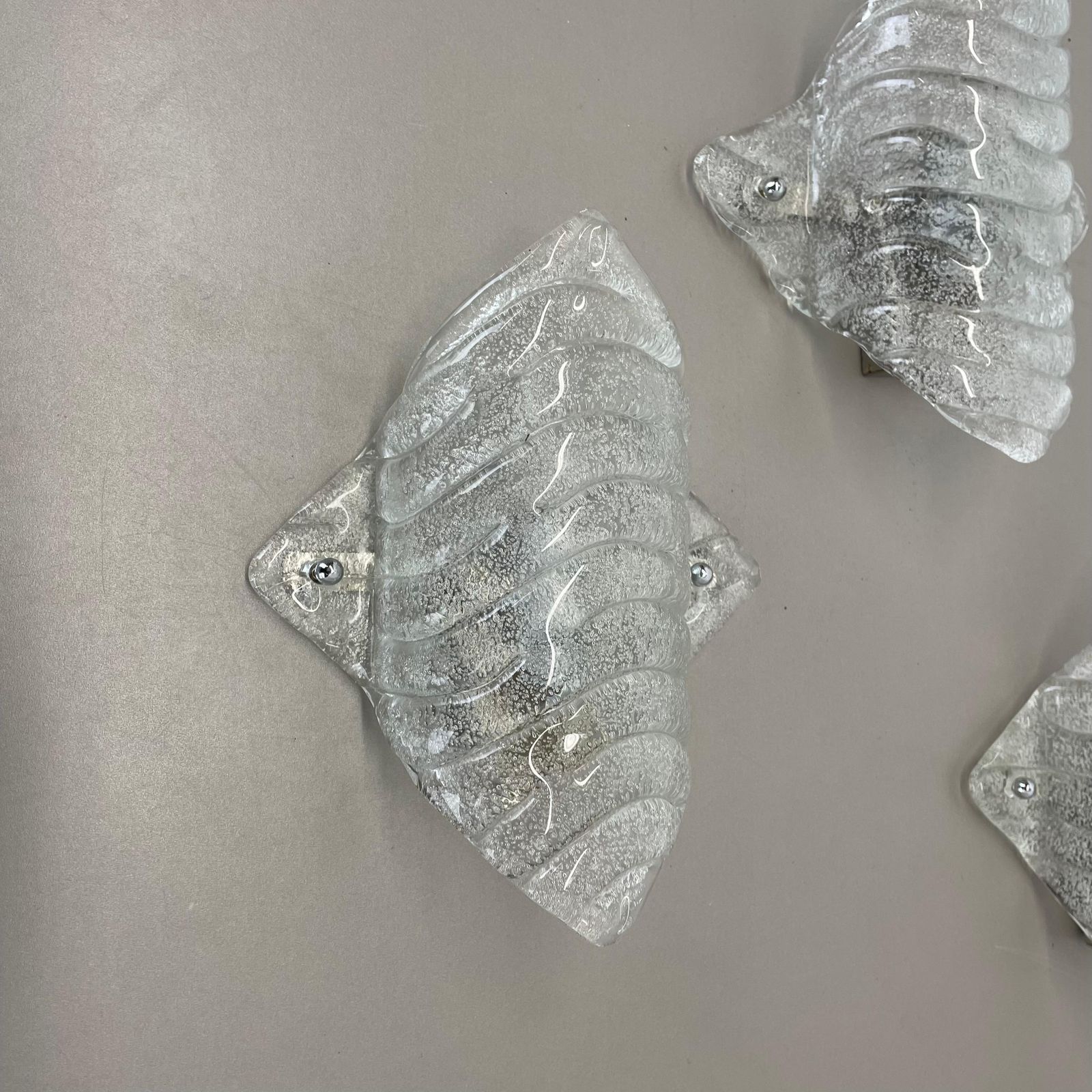 1243.0 Set Of 3 Murano Ice Glass Wall Light Sconces Fischer Leuchten Germany, 1970 photo