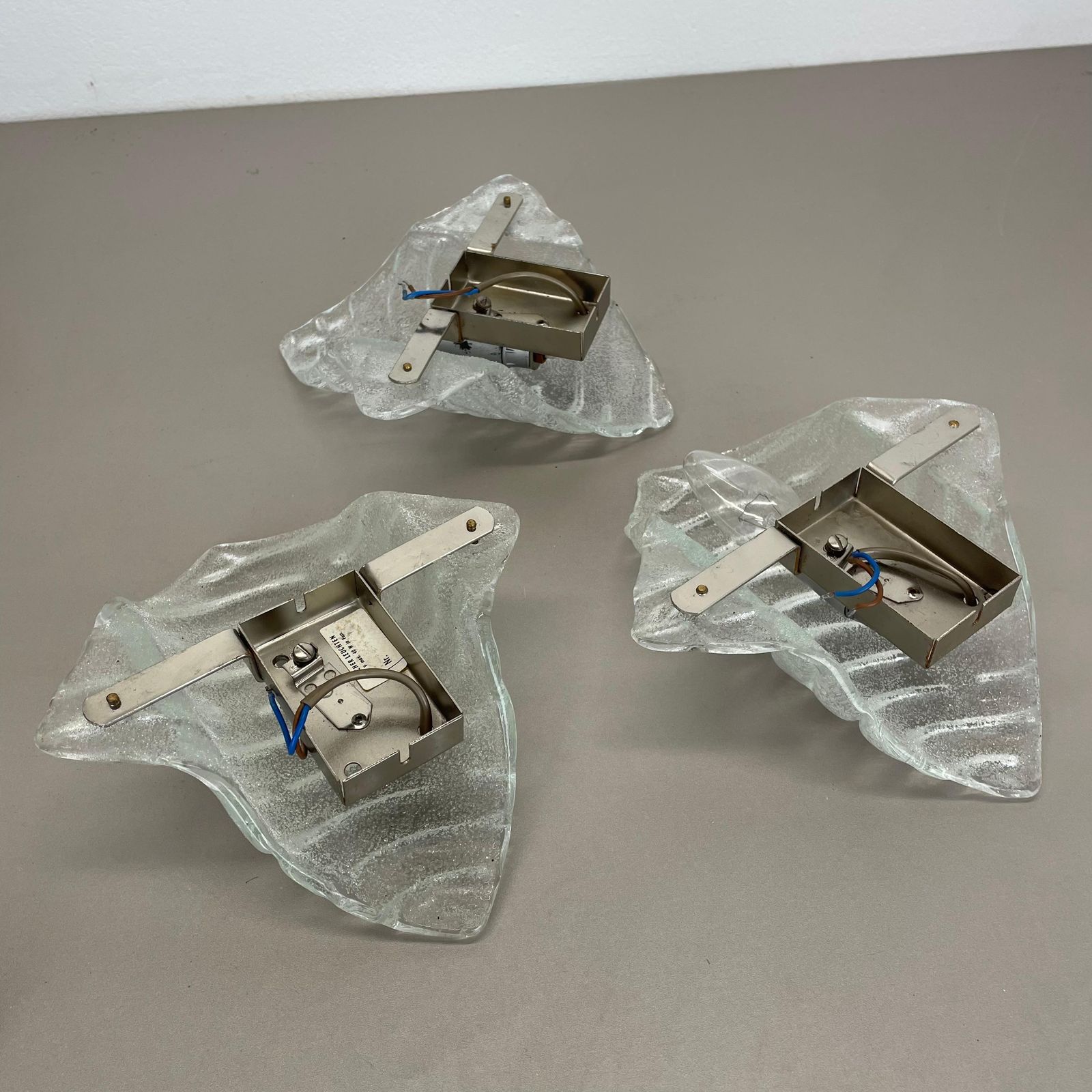 photo buy Set Of 3 Murano Ice Glass Wall Light Sconces Fischer Leuchten Germany, 1970