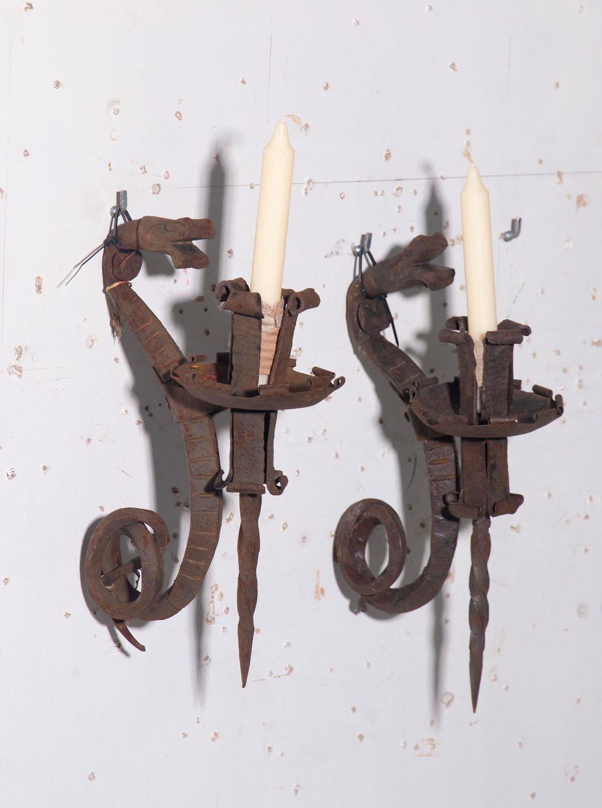 photo vinterior Pair Of Art Nouveau Wrought Iron Wall Candle Holders, Fratelli Matteucci Faenza
