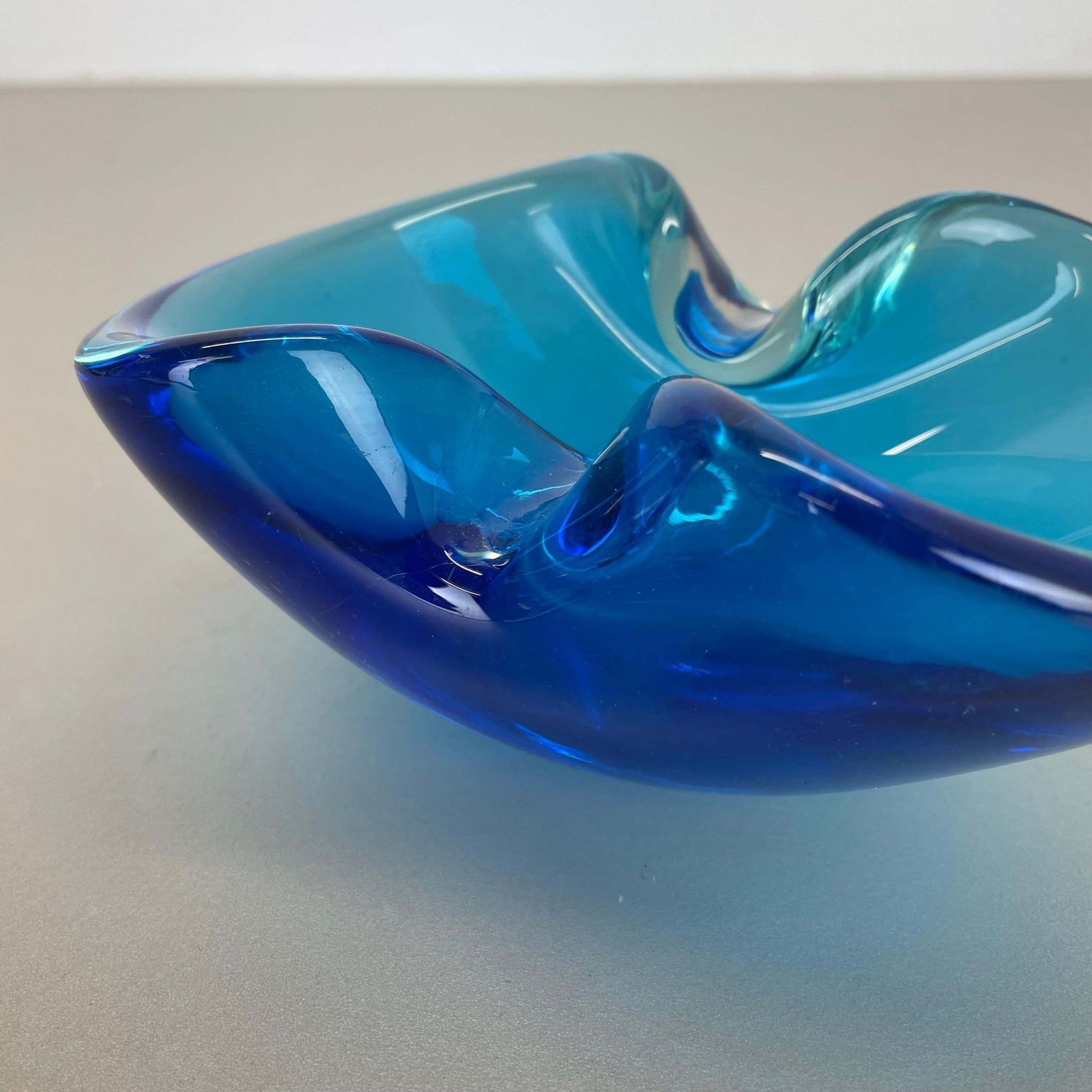 photo for sale Unique 1.1kg Murano Glass Bowl Ashtray, Blue Multicolor, 1970s Italian Design