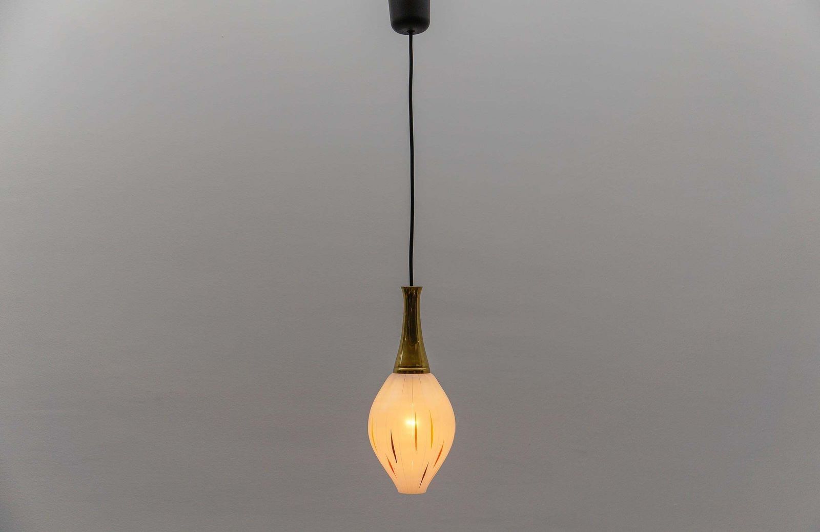 Lovely 50s Mouth Blown Glass Hanging Lamp With Brass, Germany Mid Century Modern photo 577.0