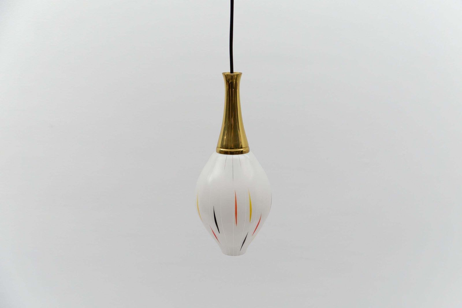 Lovely 50s Mouth Blown Glass Hanging Lamp With Brass, Germany Mid Century Modern photo vintage