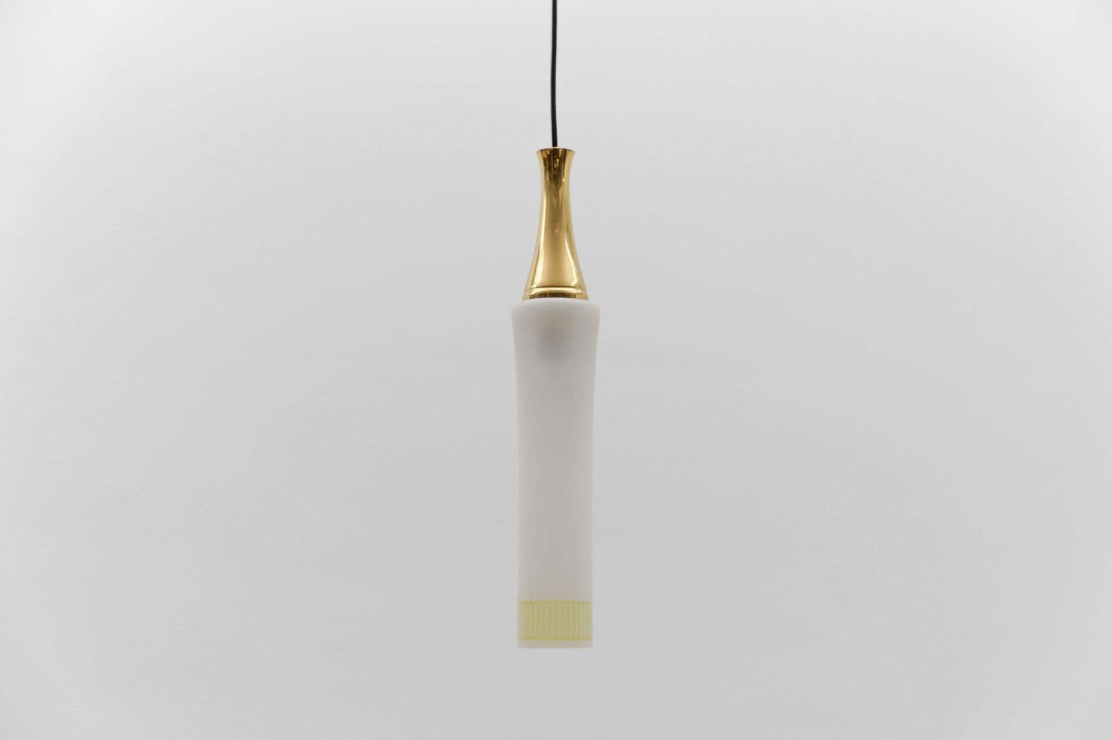Lovely Cylindrical Glass Hanging Lamp With Brass, Mid Century Modern, Germany photo for sale