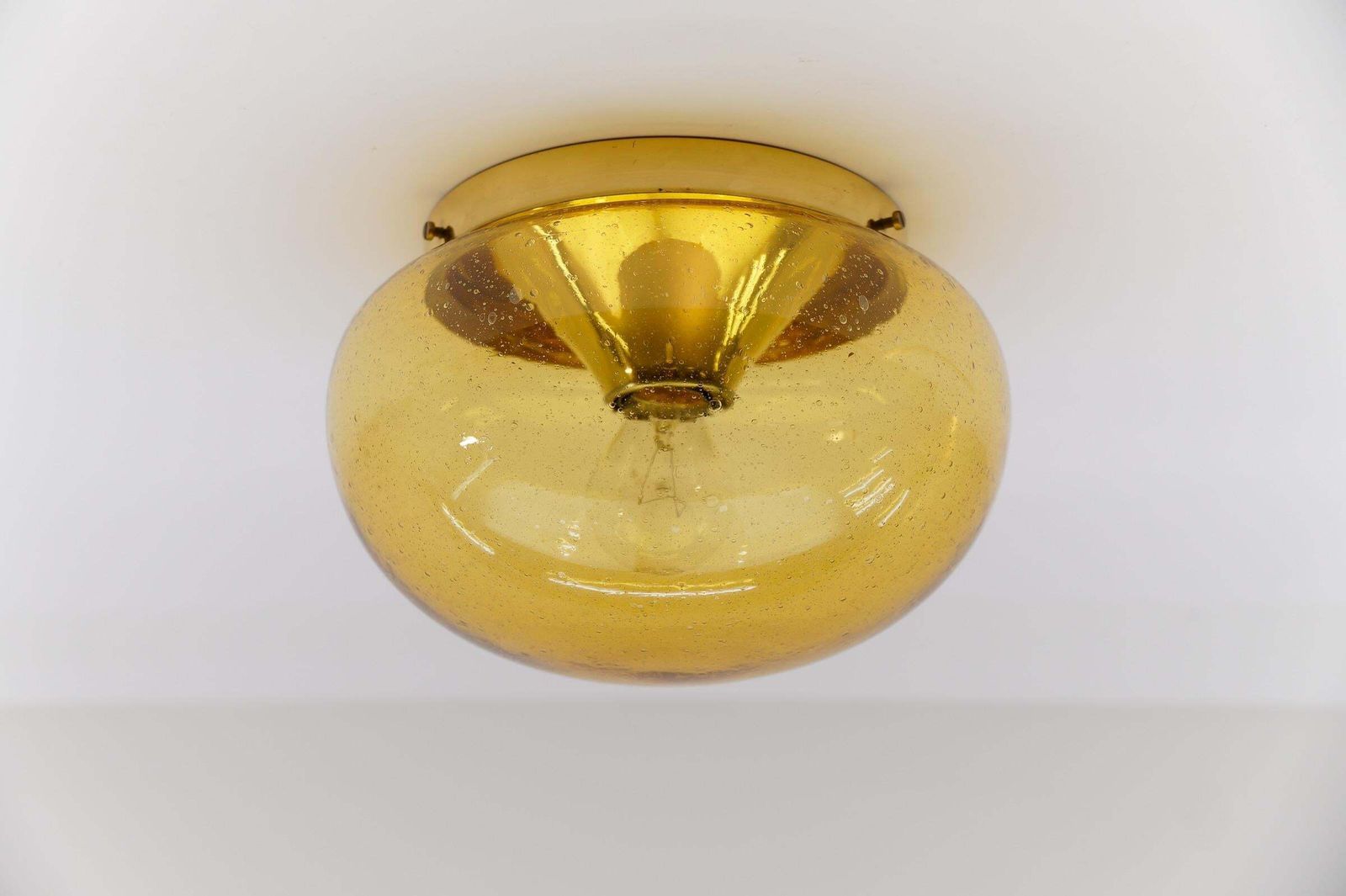 Pair Of Amber Gold With Air Bubble Inclus Wall Lamps / Flush Mount Lights, 1960s photo Lighting