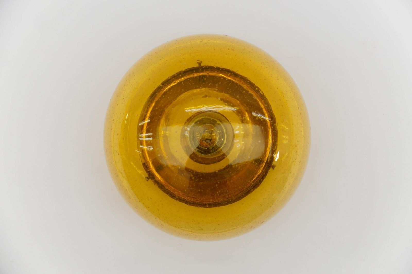 Pair Of Amber Gold With Air Bubble Inclus Wall Lamps / Flush Mount Lights, 1960s photo vintage