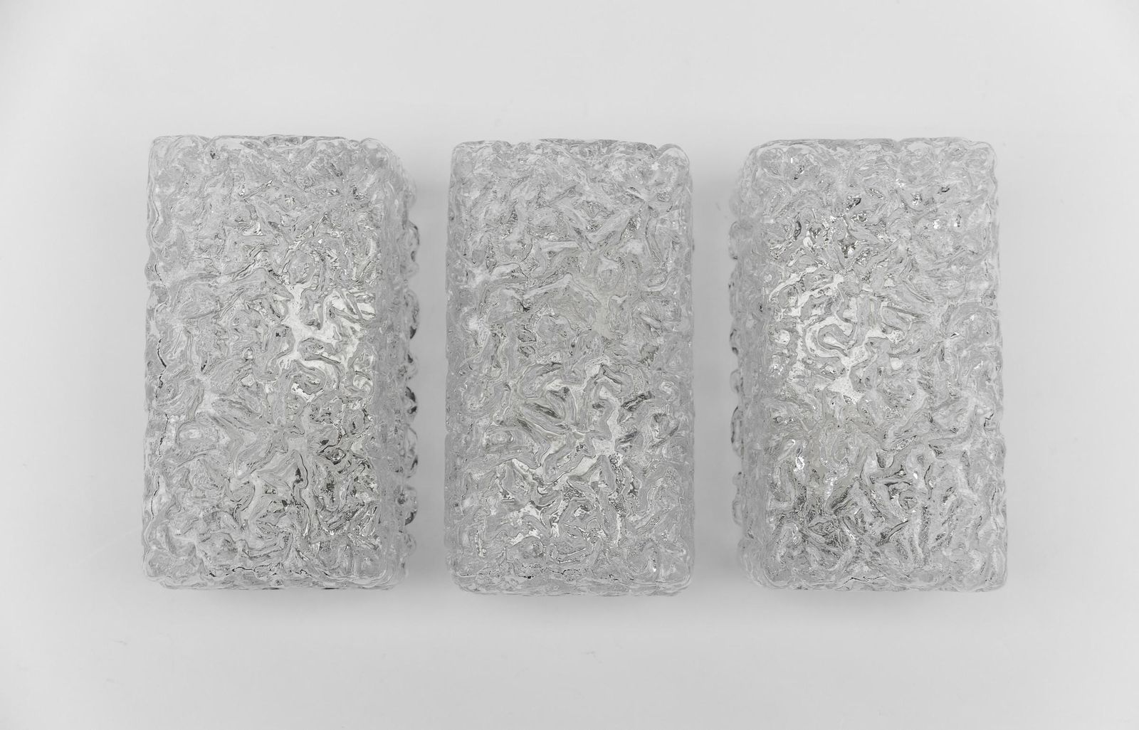 Set Of 3 Petit Glass Wall Lamps Or Flush Mounts By Limburg, 1960s Germany photo for sale