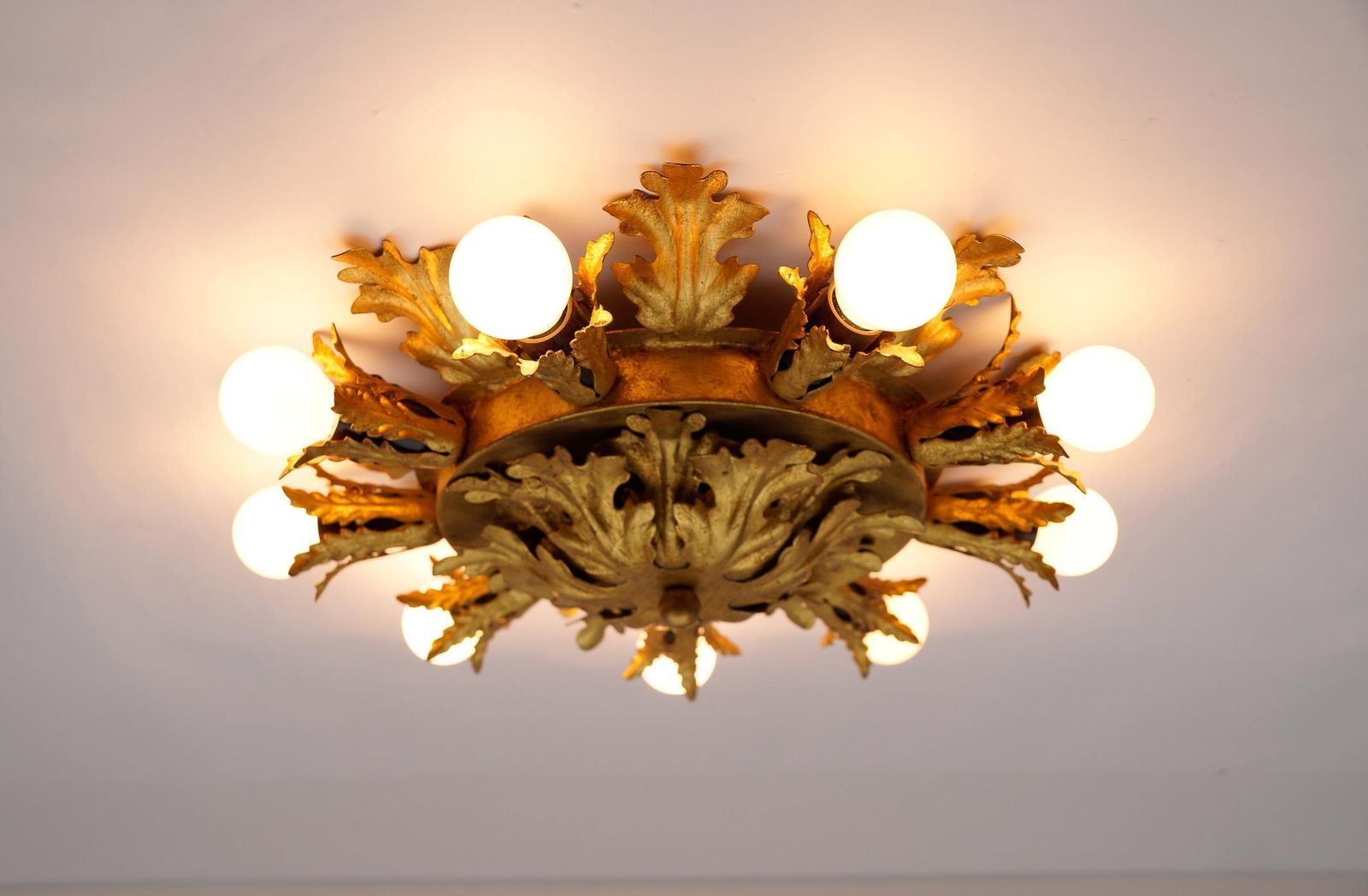 Large Vintage Florentine Leaf Ceiling Lamp By Banci Firenze, 1960s, Italy photo vintage
