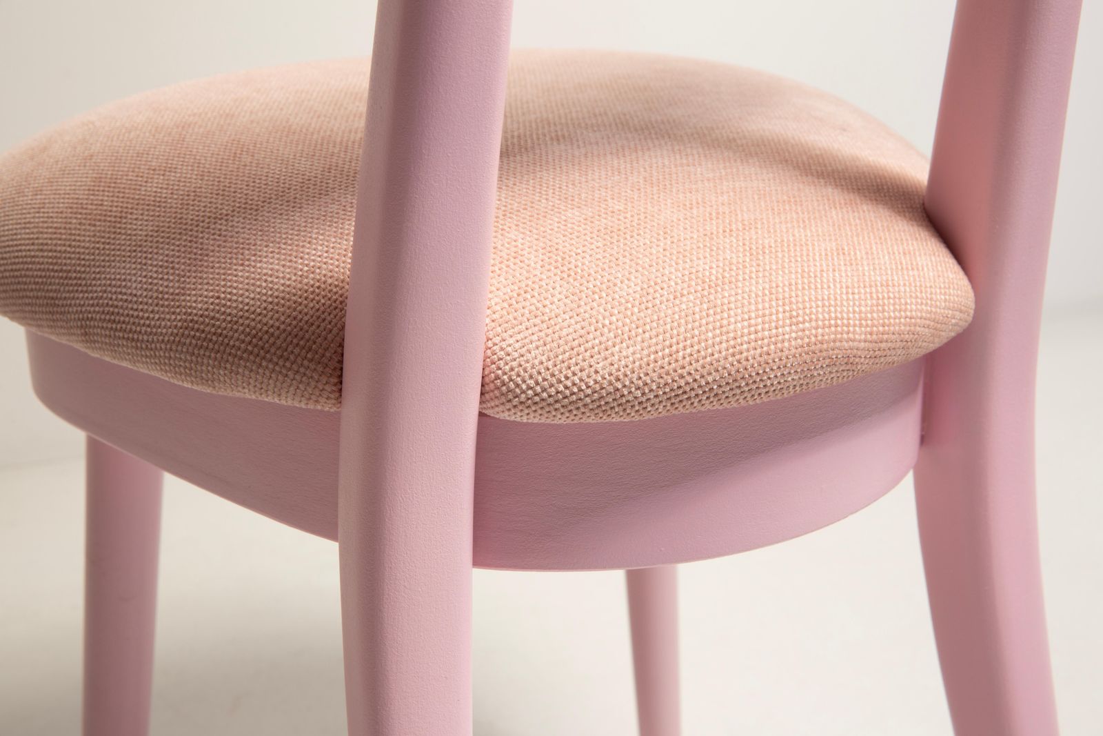 photo buy Mid Century Heart Chair, Light Pink Chenille Fabric, Pink Wood, Europe, 1960s