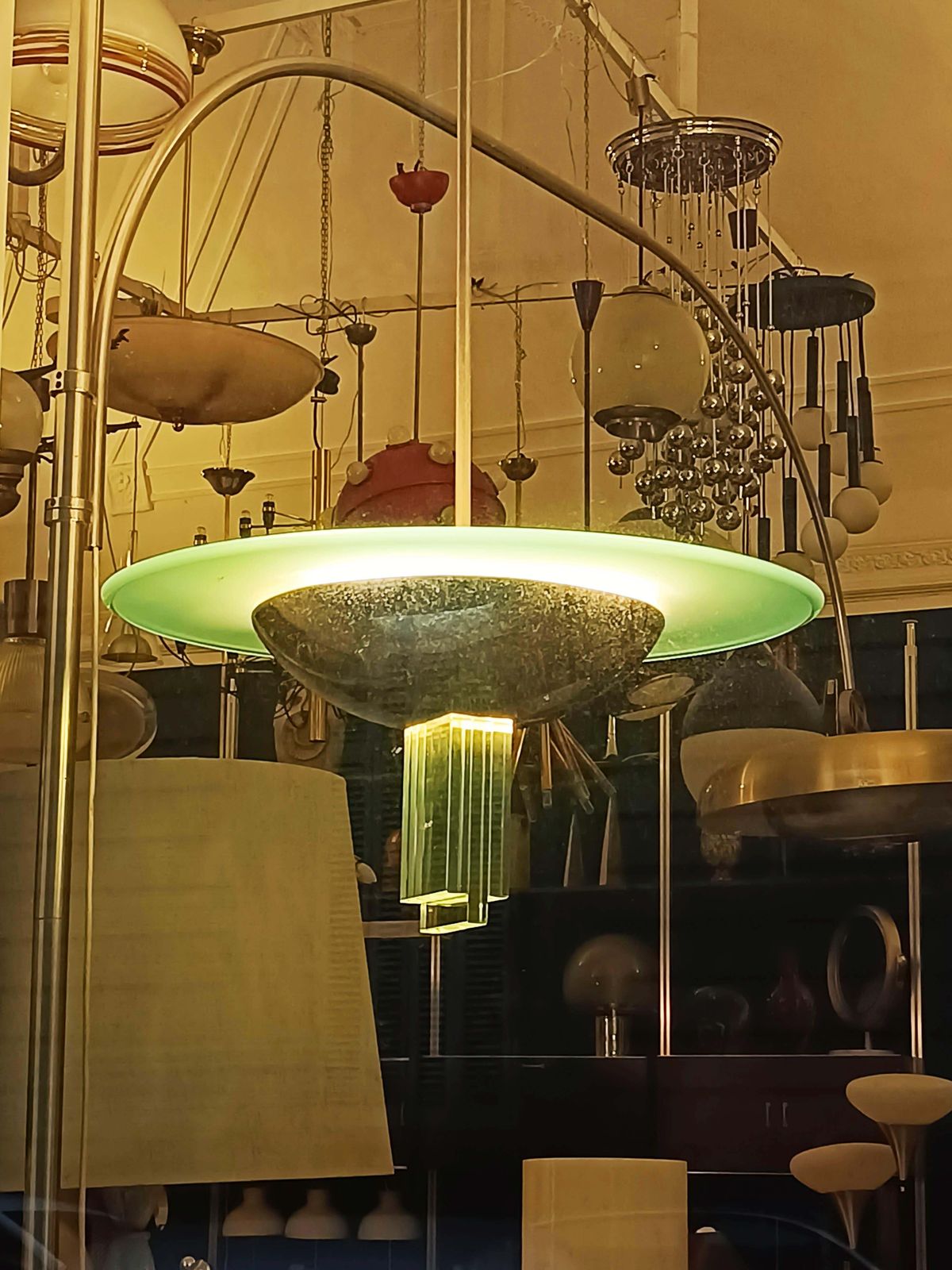 photo furniture Pietro Chiesa For Fontana Arte Metal And Glass Chandelier, Italy 1950s