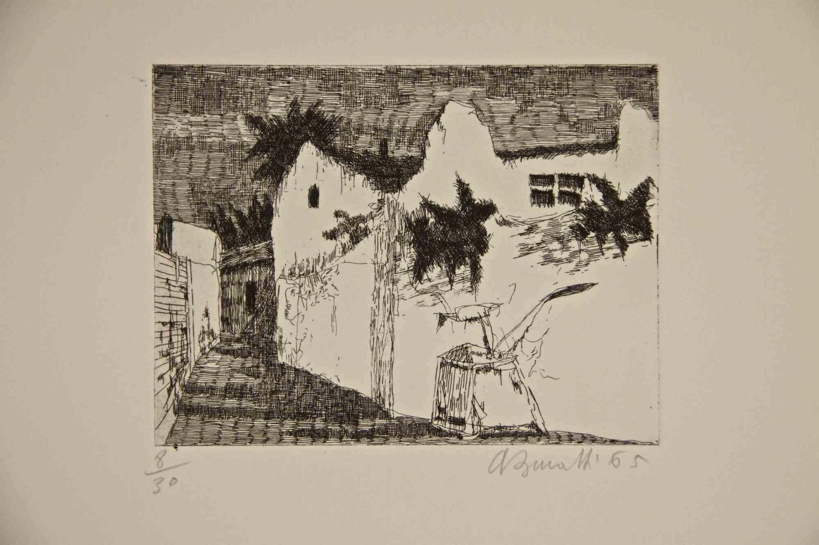 Armando Burattirome, Little Suburbs   Etching By Armando Buratti   19651965