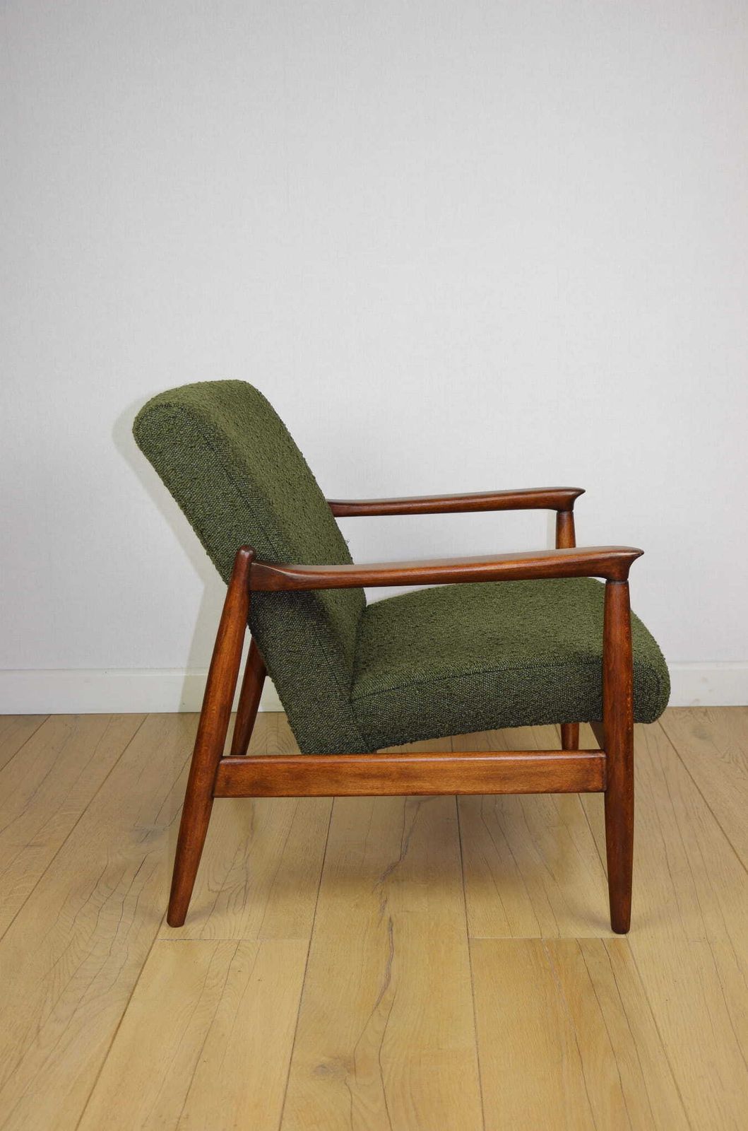 671.0 Gfm 64 Armchair, Designed By Edmund Homa, 1960s, Olive Green Bouclé   2 Pieces Available photo