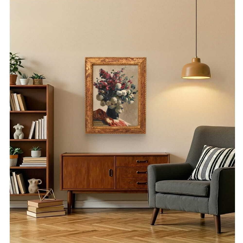 Art Nouveau Still Life Painting, Flowers, Spring Floral, Oil On Canvas, XX photo furniture
