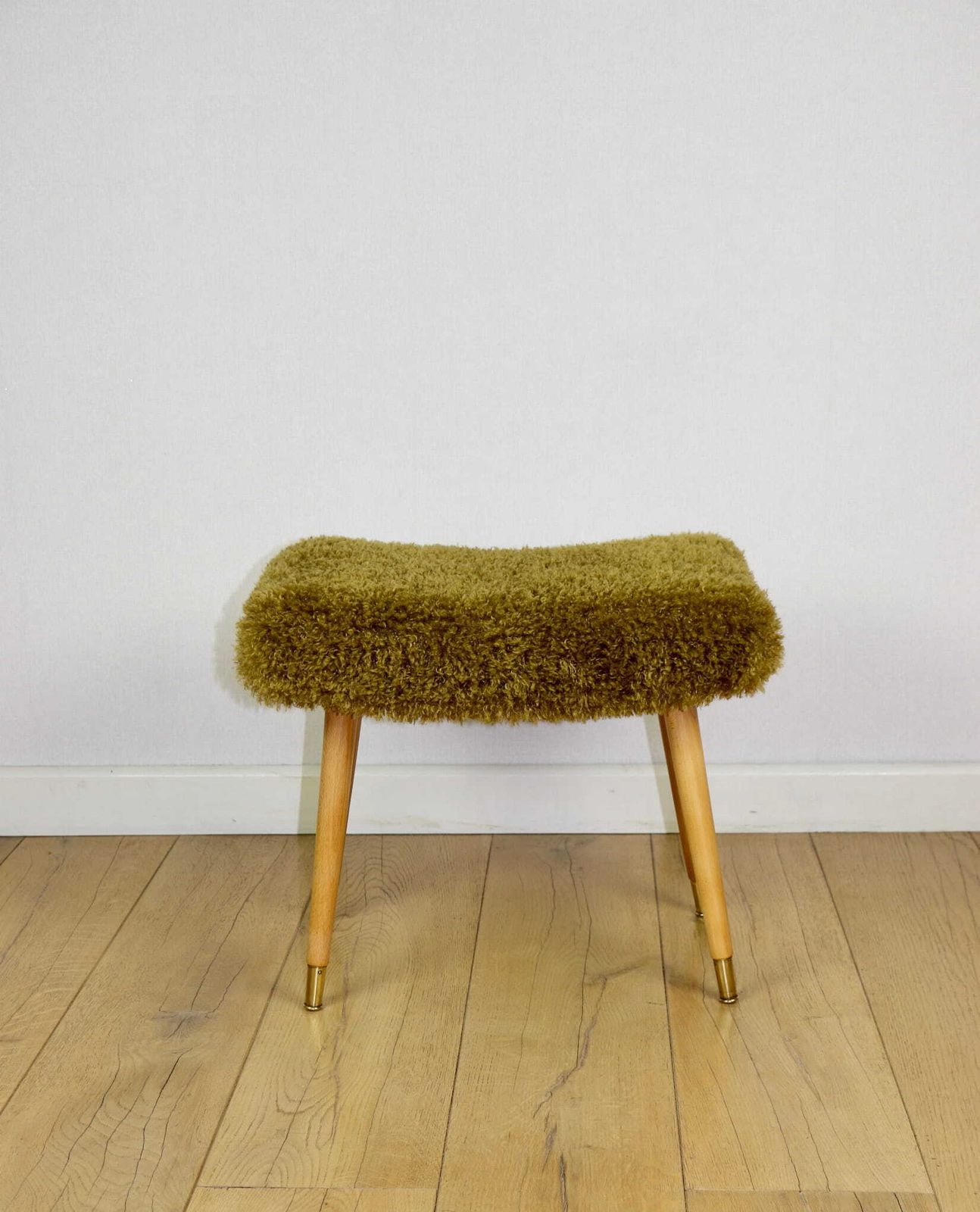 Edmund Homa Stool, High Seat, Khaki / Olive Pile   Gilded Beech Legs