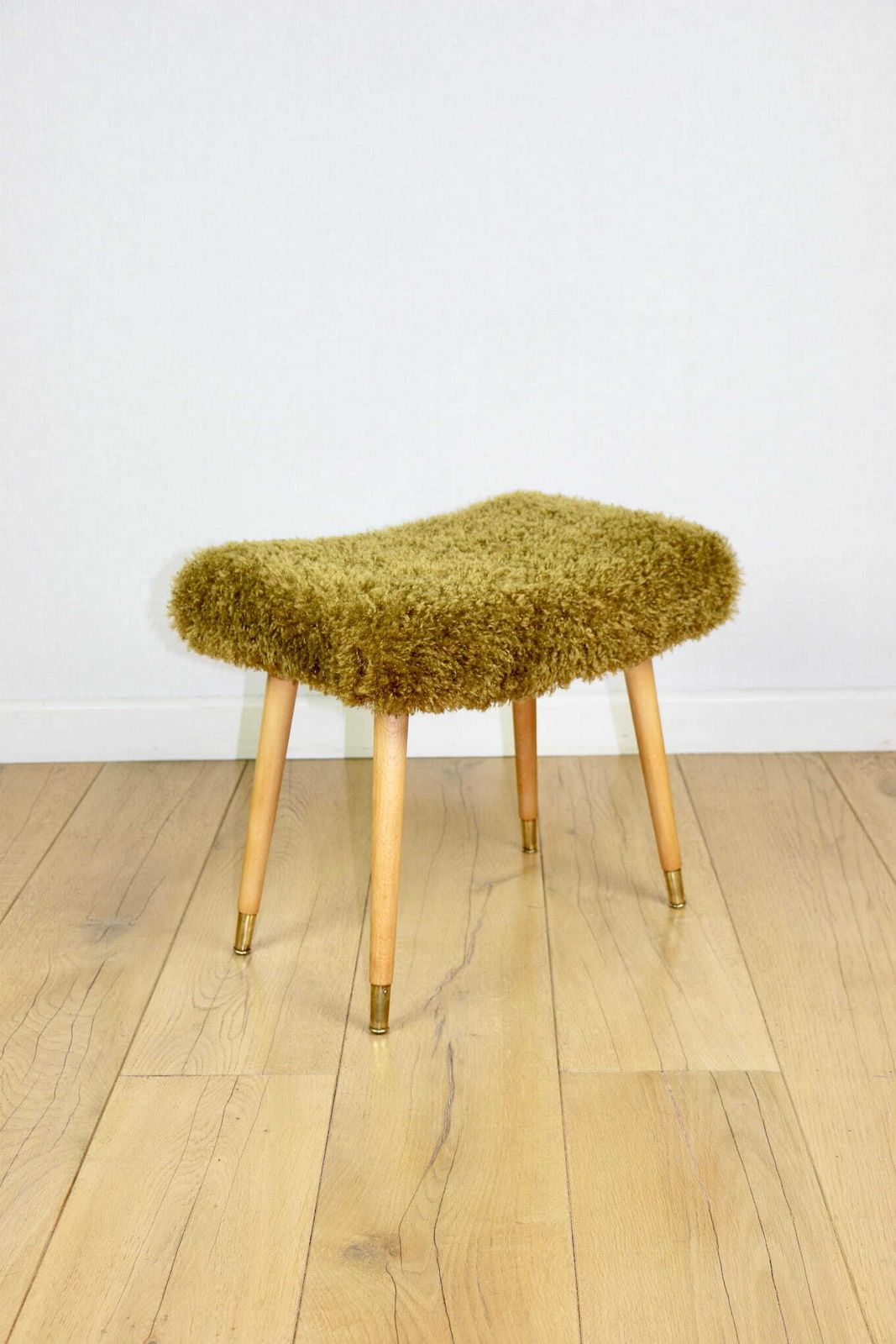 Edmund Homa Stool, High Seat, Khaki / Olive Pile   Gilded Beech Legs photo Furniture