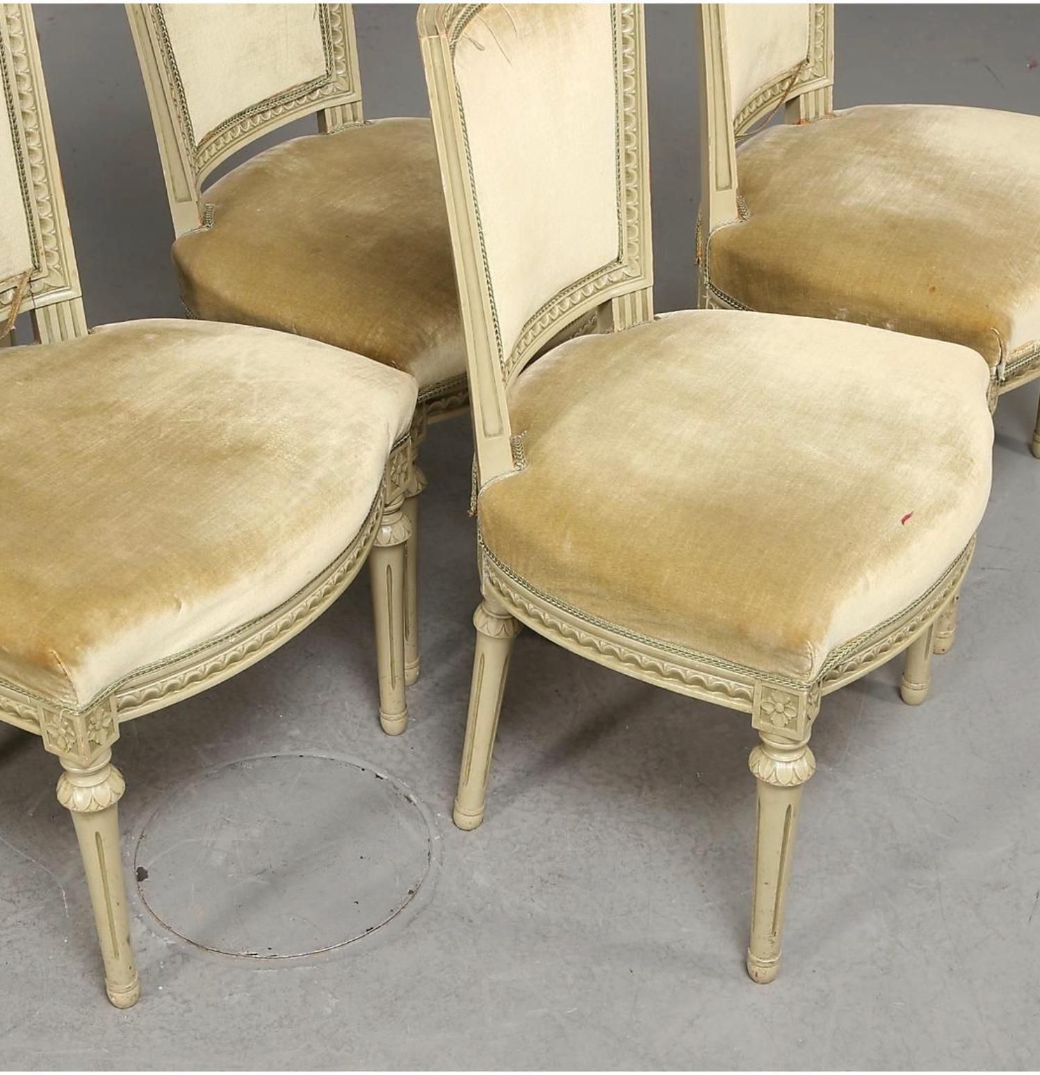 Swedish Gustavian Square Back Dining Chairs Grey Green Set Of Six, 20th Century photo Furniture