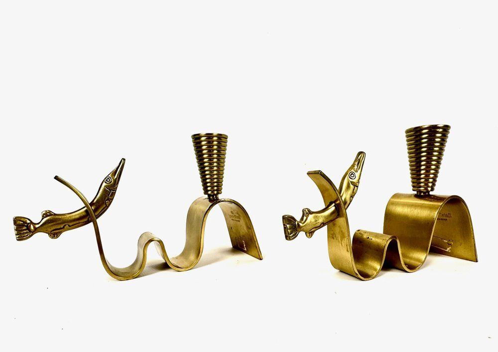 Swedish Brass Candleholder By Carl Einar Borgström For Ystad Metall, 1940s, Set Of 2 photo for sale
