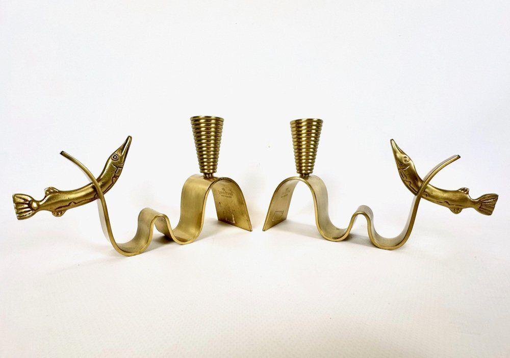 Swedish Brass Candleholder By Carl Einar Borgström For Ystad Metall, 1940s, Set Of 2 photo buy