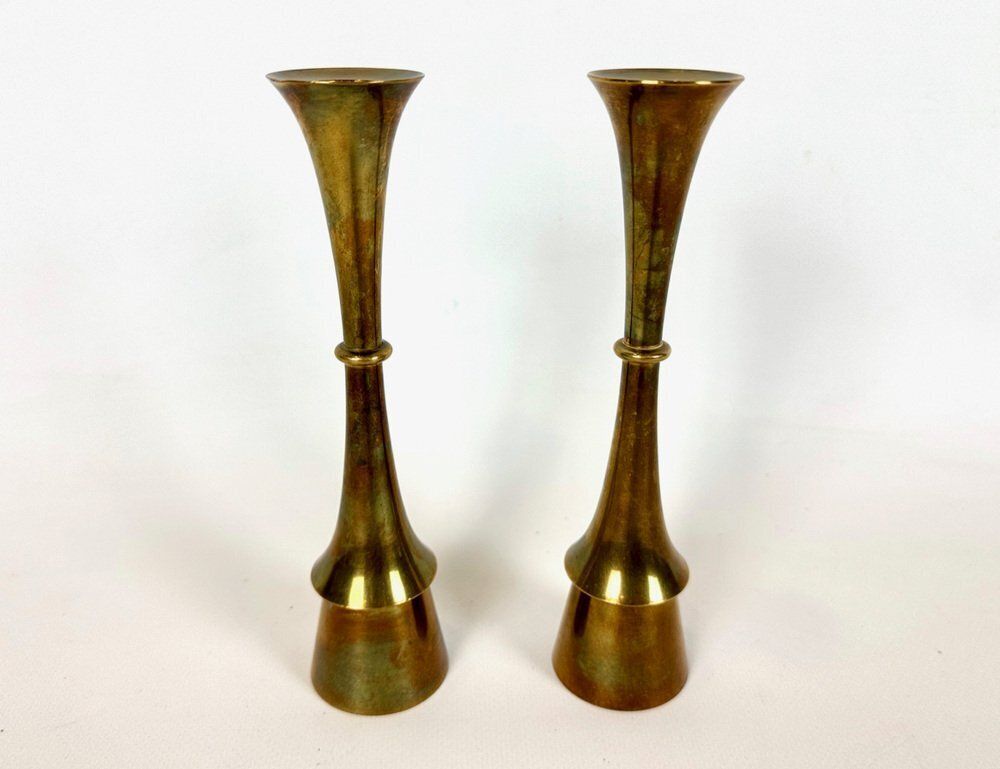 Mid Century Modern Brass Candlestick Attributed To Jens Quistgaard, 1970s, Set Of 2 photo for sale