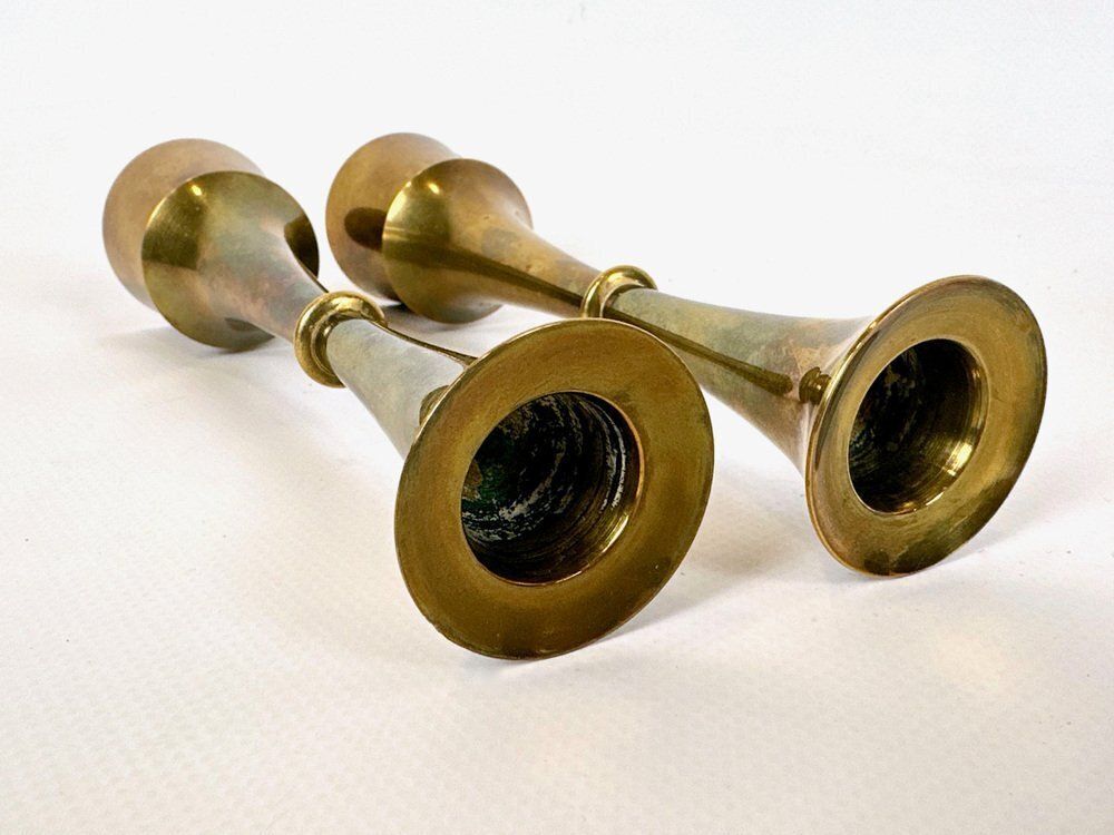 Mid Century Modern Brass Candlestick Attributed To Jens Quistgaard, 1970s, Set Of 2 photo buy
