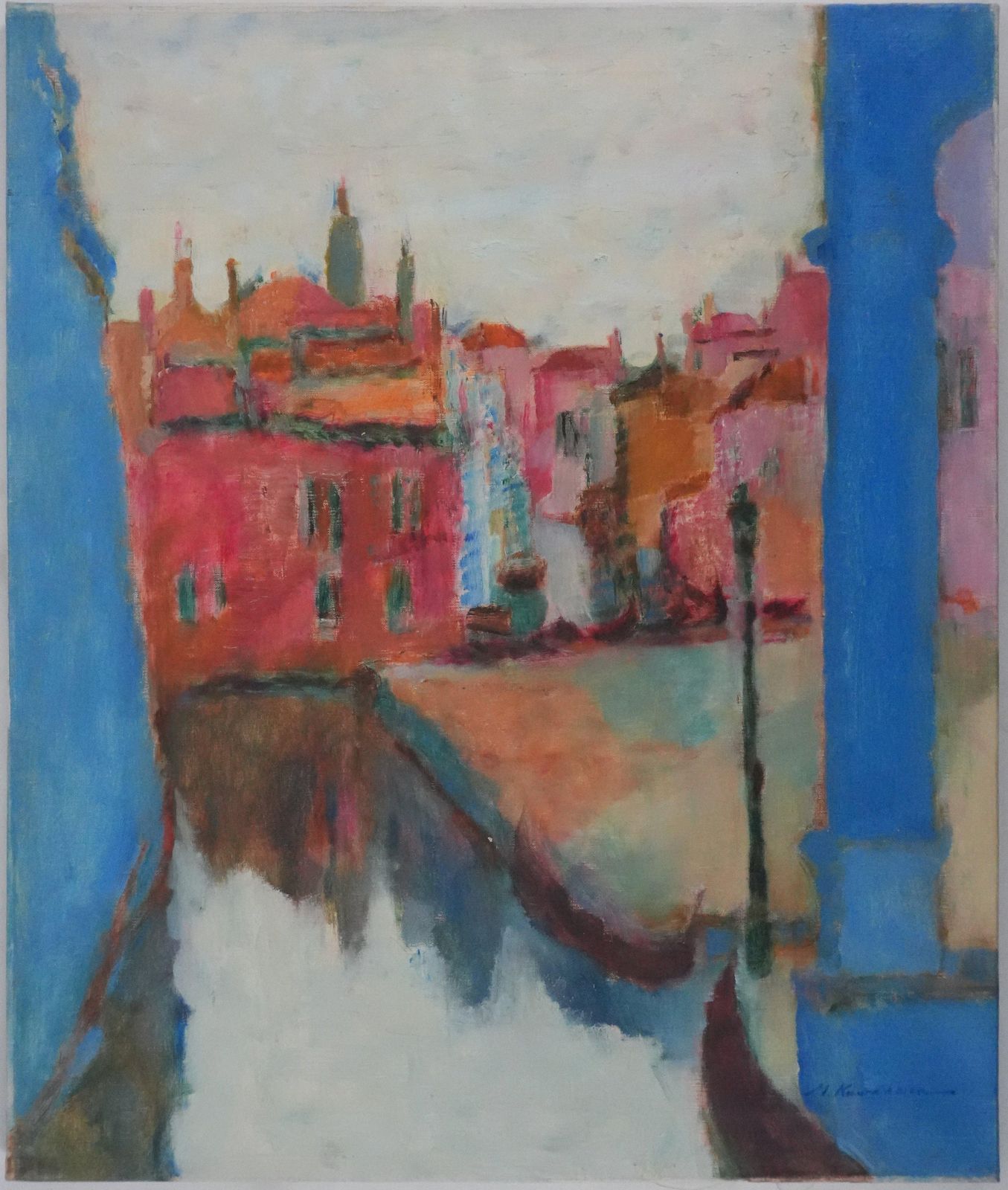Masaaki Kuwaharagondolas In Venice   Original Oil On Canvas, Signedc. 1965