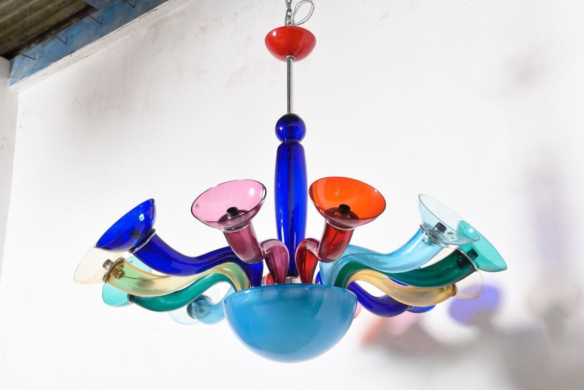 photo for sale Ve Art Large Chandelier Murano Glass Memphis Style By Orni Halloween, Model Lena