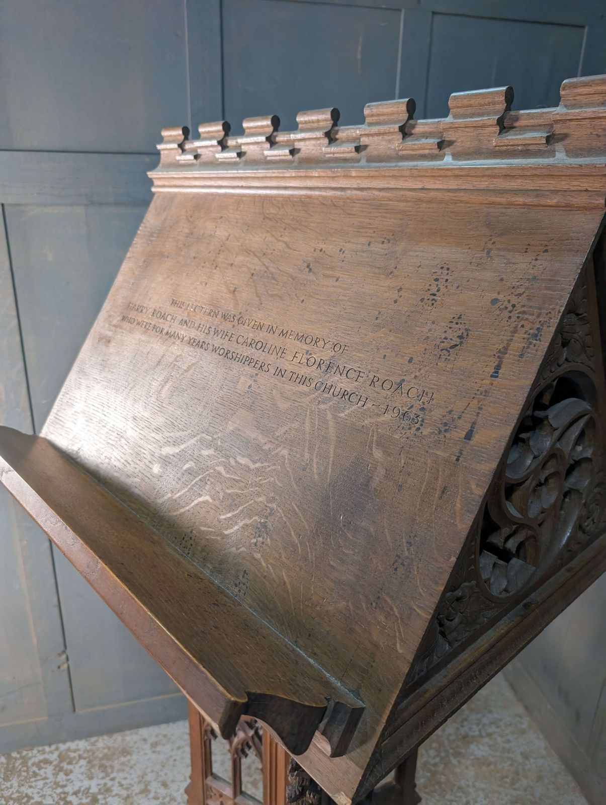 1930’s Vintage Highly Carved Gothic Oak ‘Pigeon Coop’ Church Lectern photo for sale