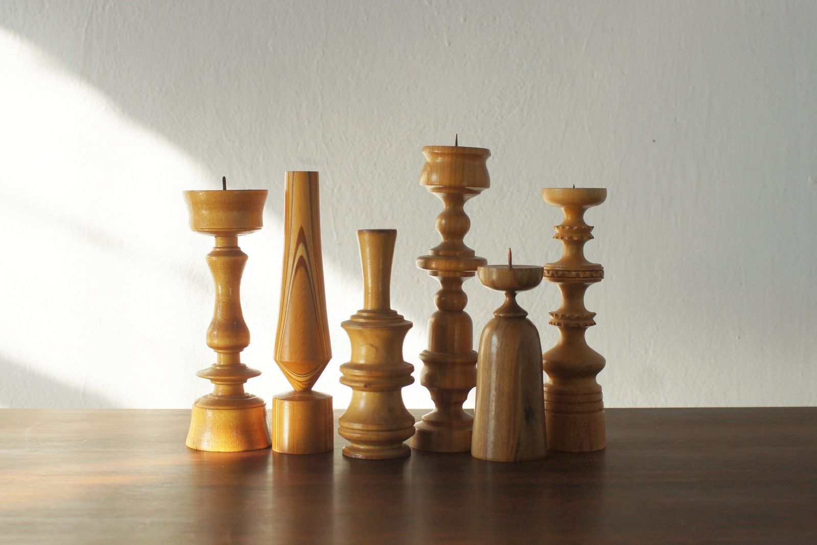 Scandinavian Wooden Candleholders, Set Of 6