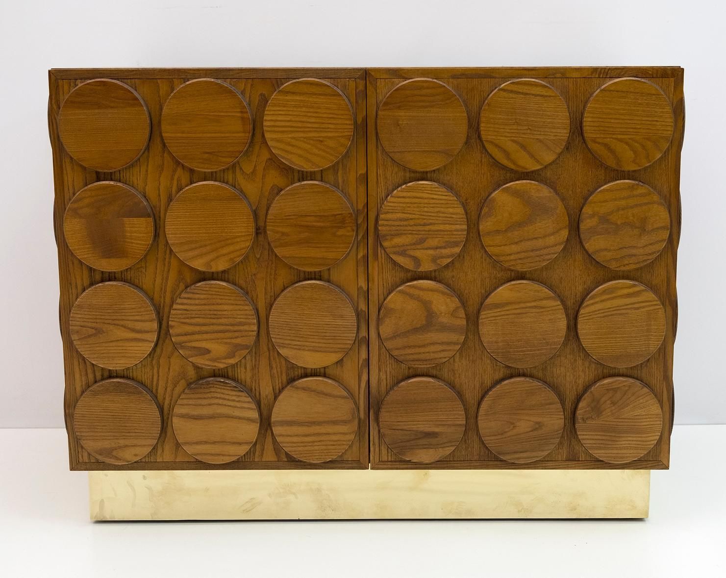 Brutalist Italian Chestnut Wood And Brass Bar Cabinet, 1970s photo for sale