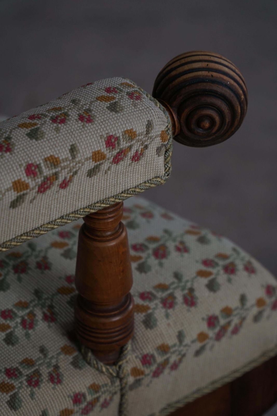 Danish Modern Armchair In Turned Wood With Floral Upholstery, Early 20th Century photo for sale