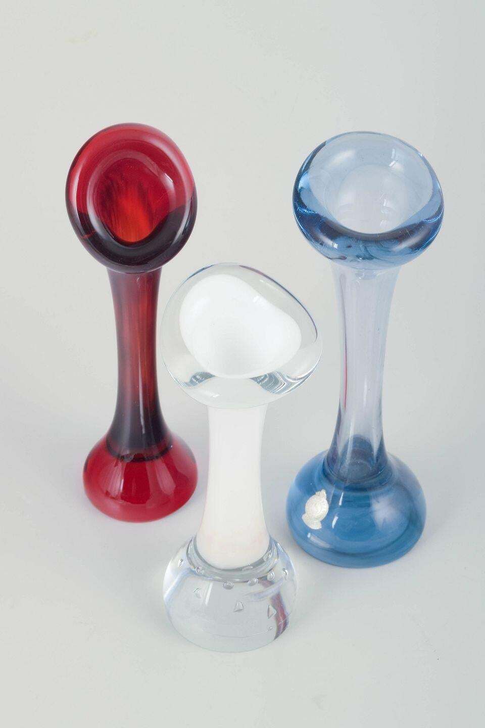 Mantorp Glasbruk & Skånska Glasbruket. Set Of Three Sculptural Glass Vases. photo furniture