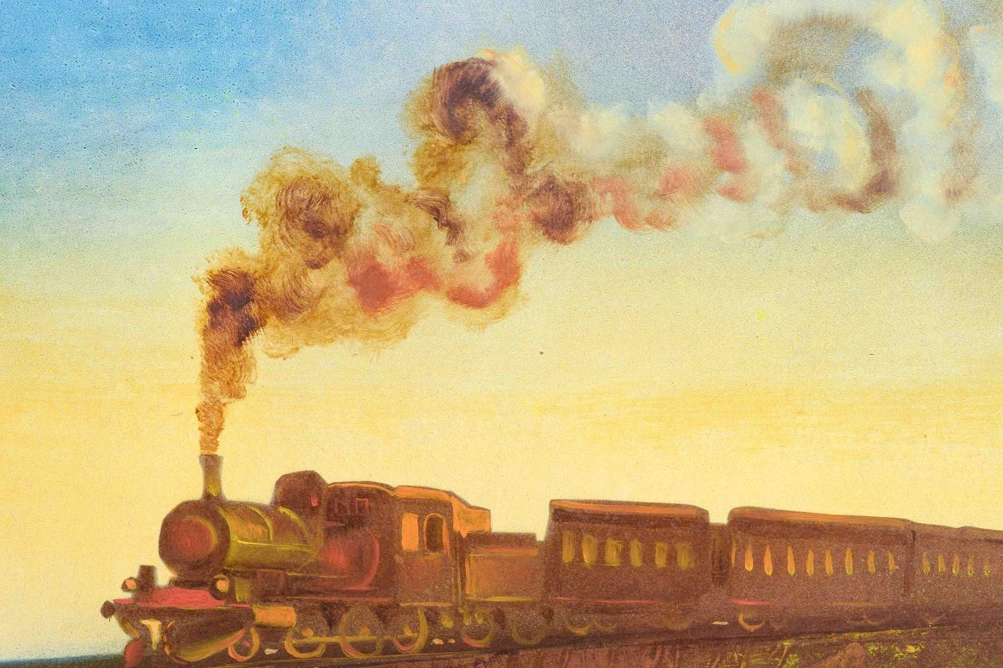 Mikael Kvarsebo, Swedish Artist. Oil On Board. Locomotive, 1984. photo for sale