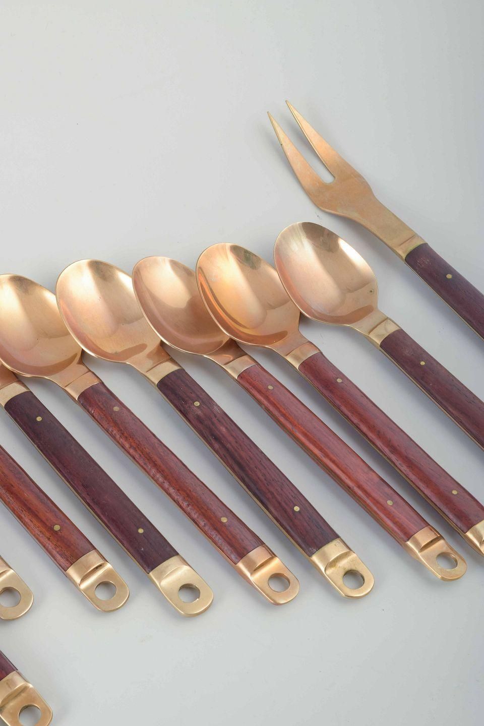 Brøste. Complete 8 Person Dinner Cutlery Set In Bronze And Rosewood, Model 222. photo Home Decor
