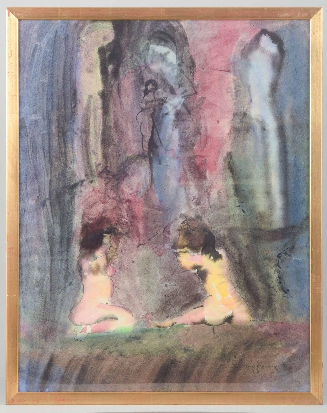 Swedish Artist. Mixed Media On Paper. Title: “Begråtande”, 1969. photo furniture