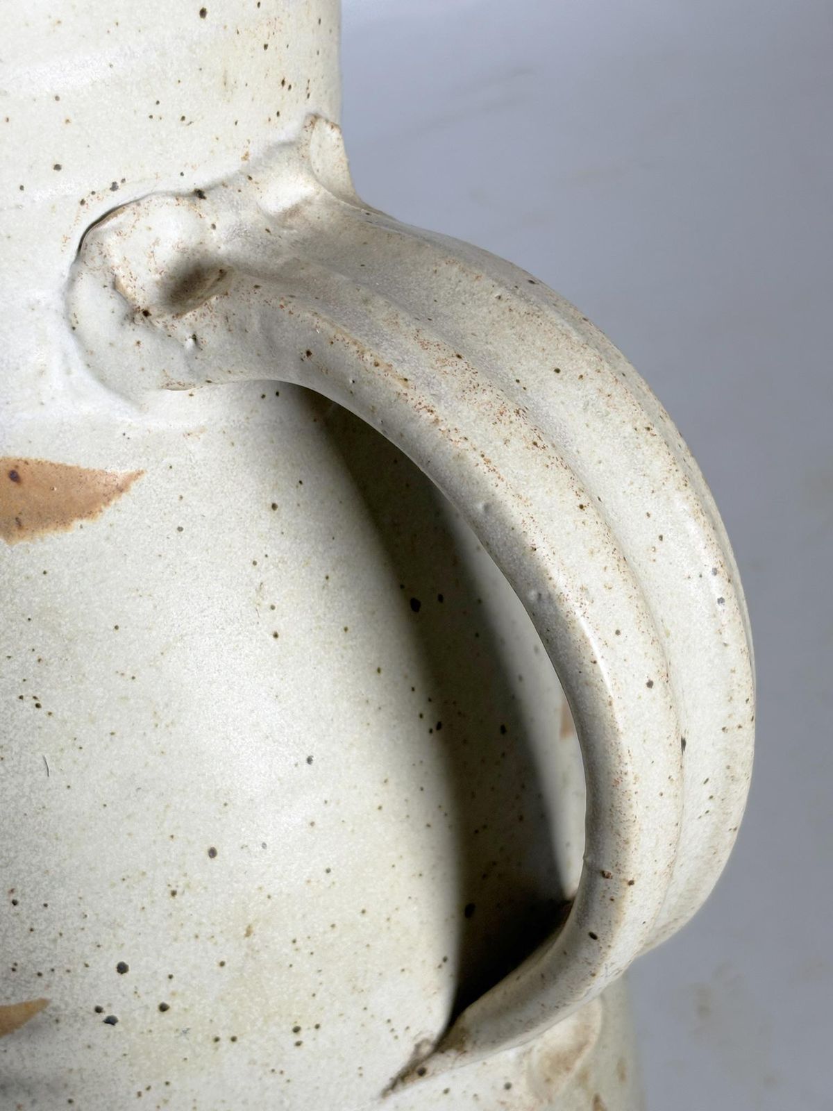 French 1960 White And Brown Vase, France, 1950 photo vintage