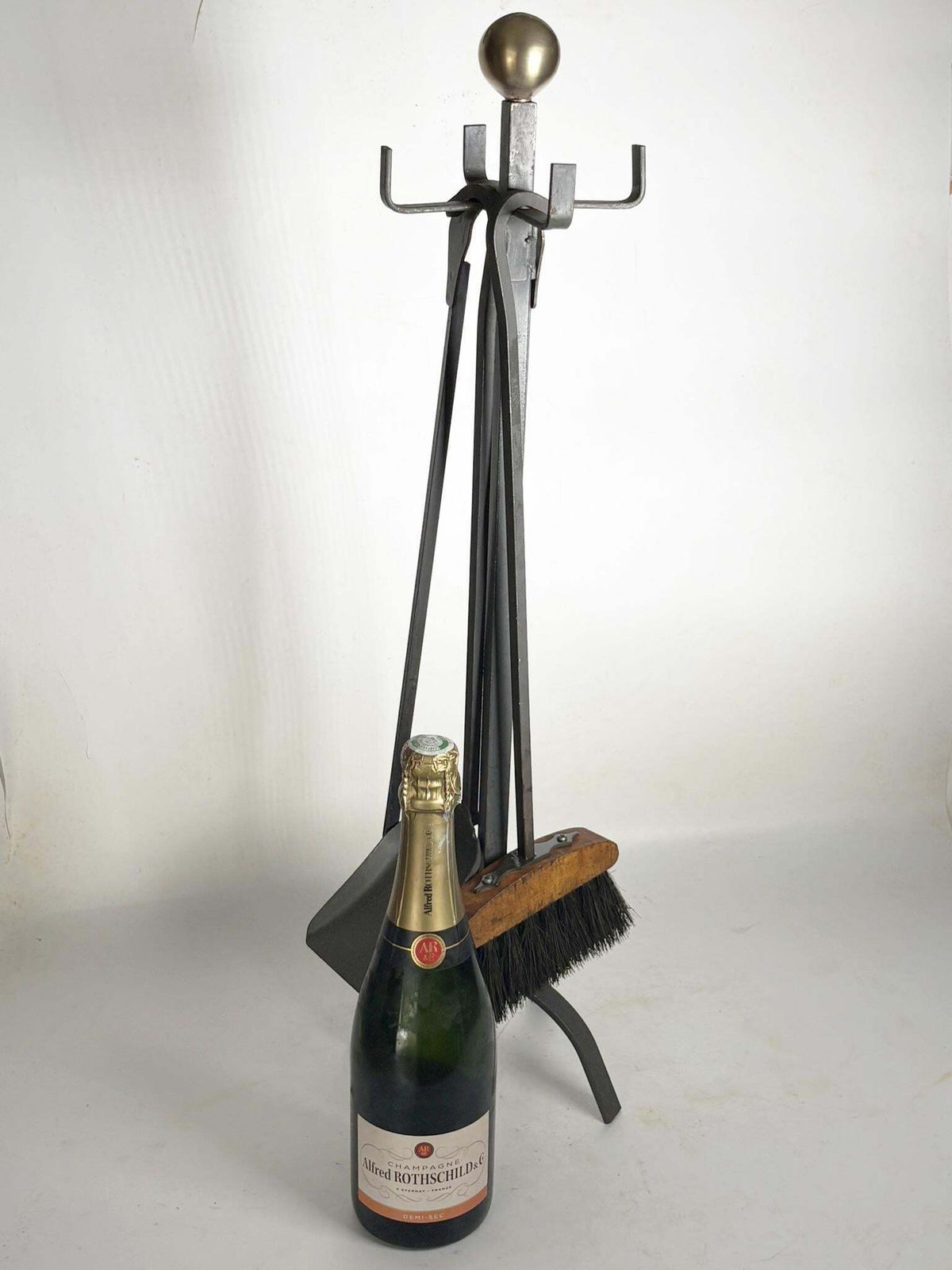 Set Of Brass And Iron Fire Tools On Stand, France, 1950 photo for sale