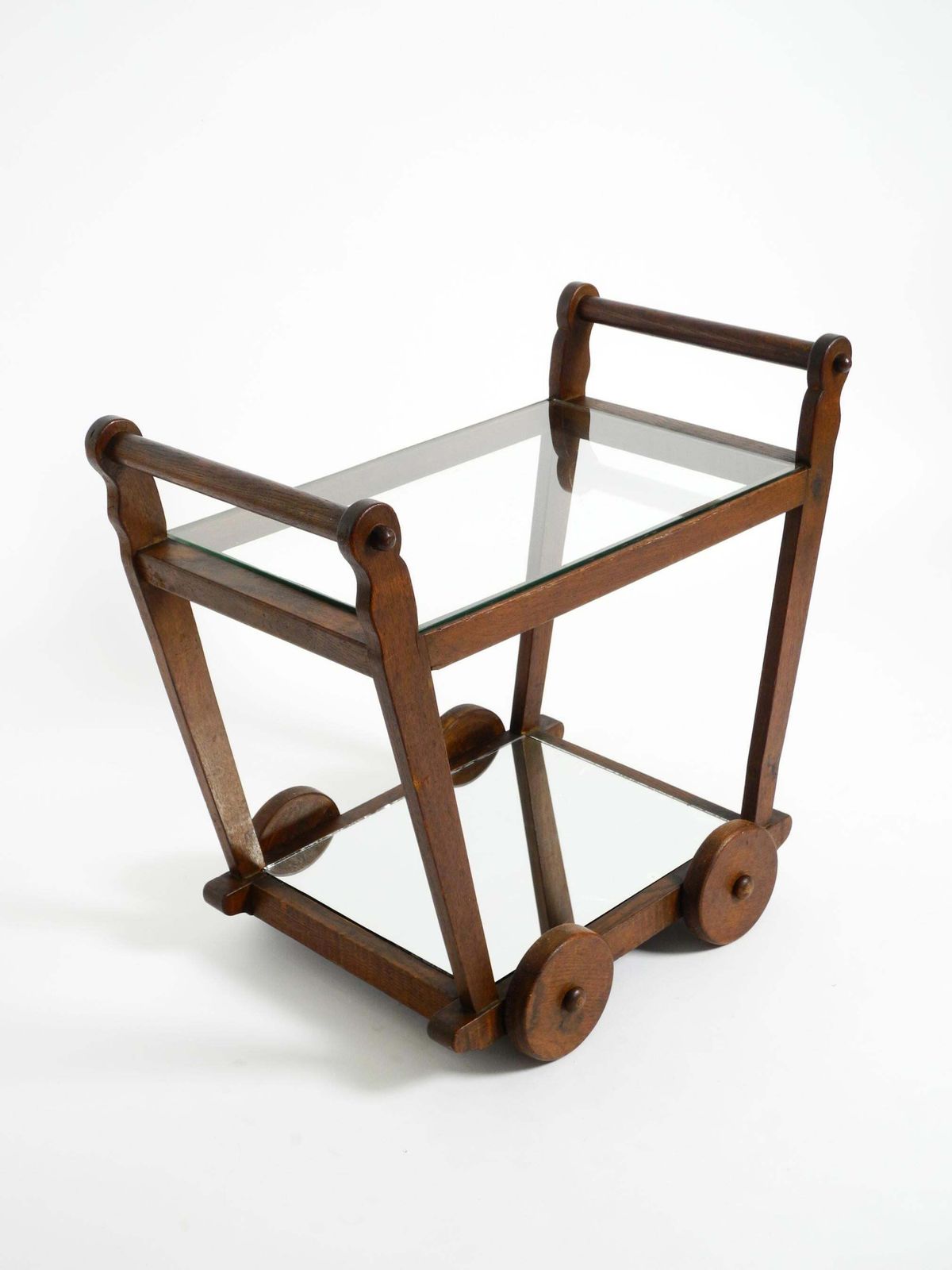 Beautiful, Unique 1930s Tea Trolley Bar Cart Made Of Solid Oak Wood photo vintage