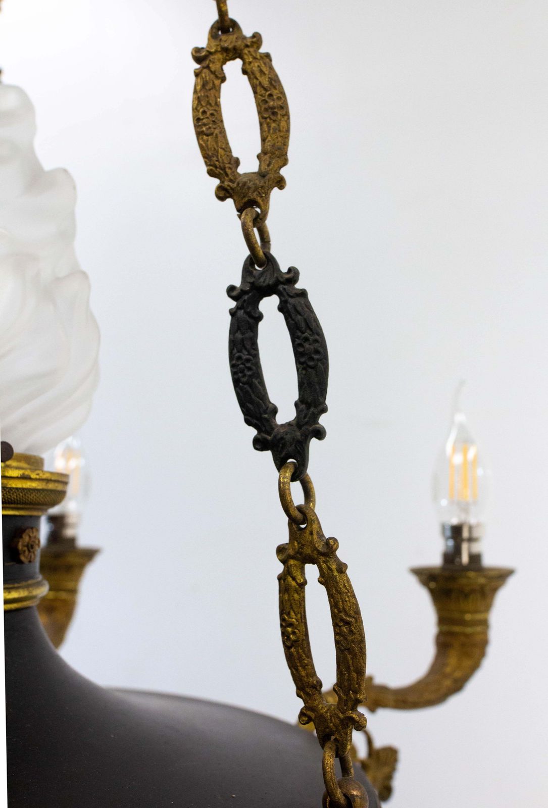 photo buy French Chandelier Ceiling Pendant Lustre Bronze & Glass Empire Style Circa 1890