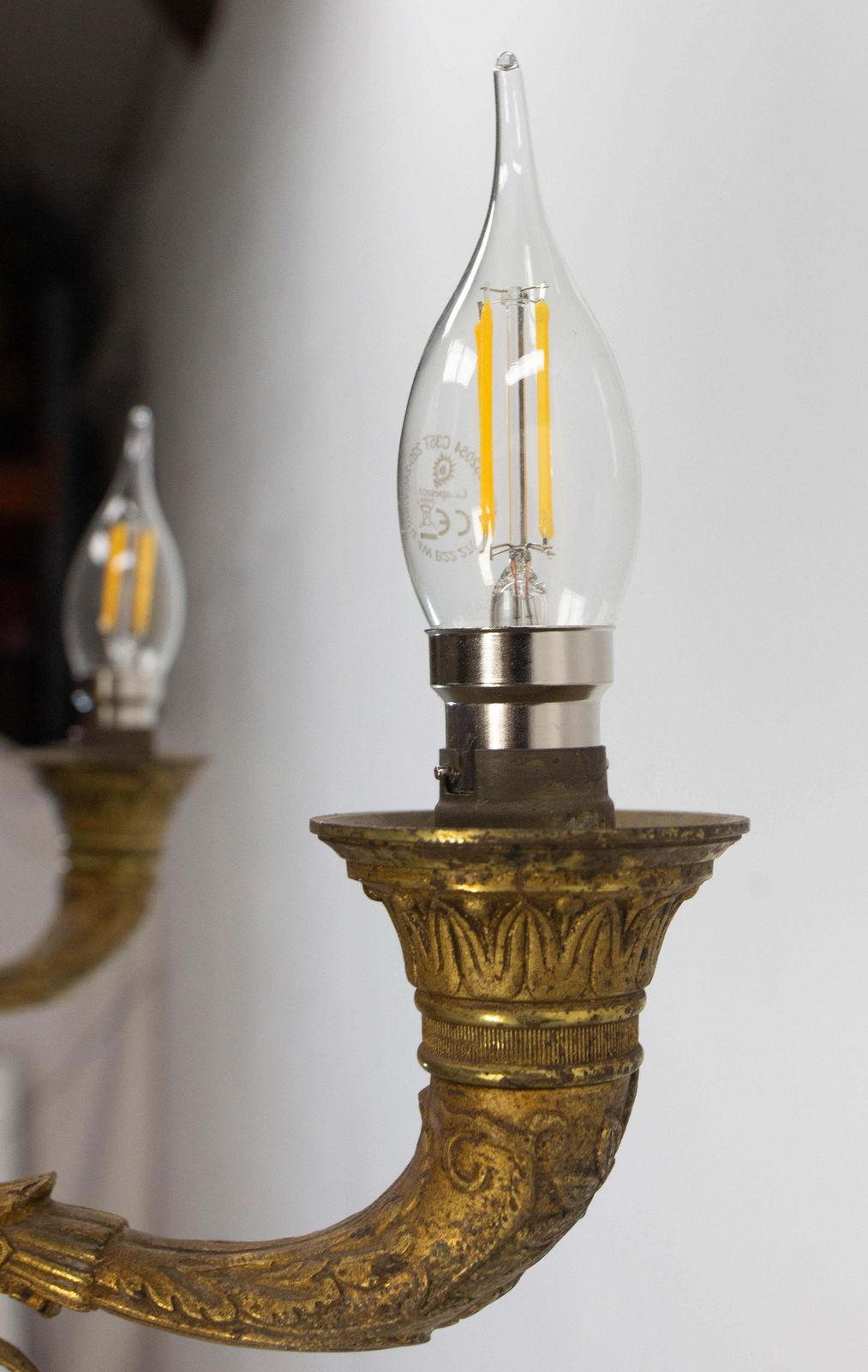 photo vintage French Chandelier Ceiling Pendant Lustre Bronze & Glass Empire Style Circa 1890