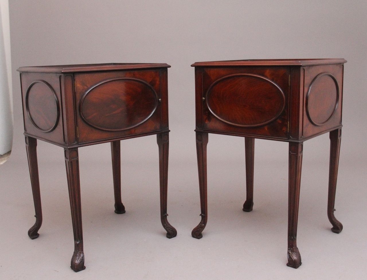 Pair Mid 20th Century Flame Mahogany Bedside Cabinets