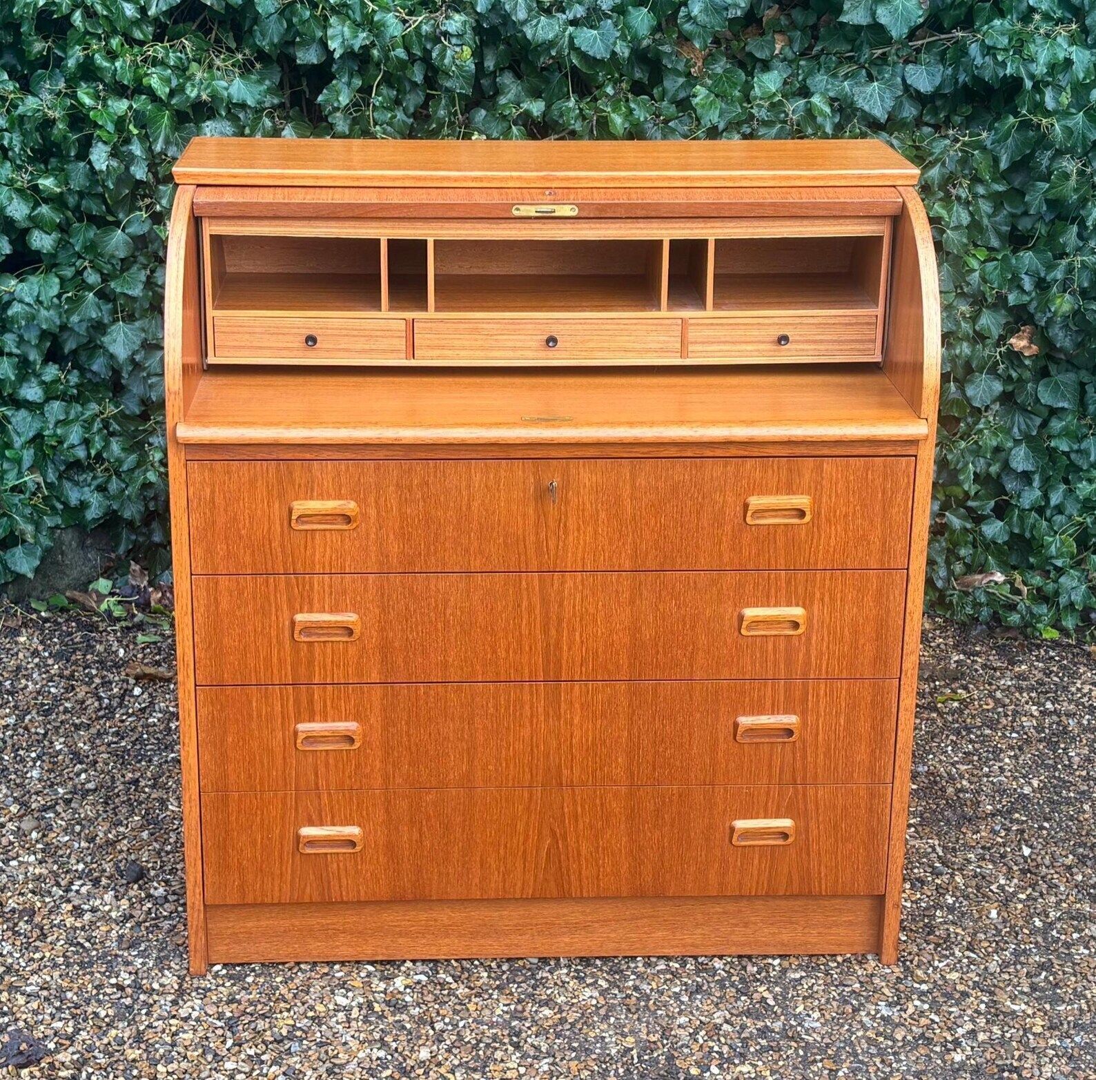 Mid Century Cylinder Top Bureau In Teak photo Furniture