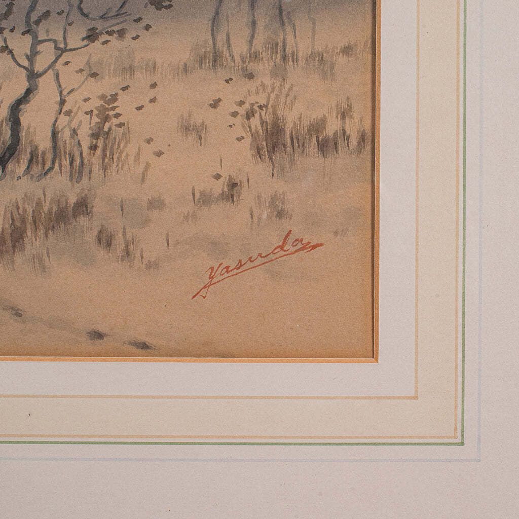 Art Pair Of Vintage Landscape Paintings, Oriental, Watercolour, Art, Mid Century photo