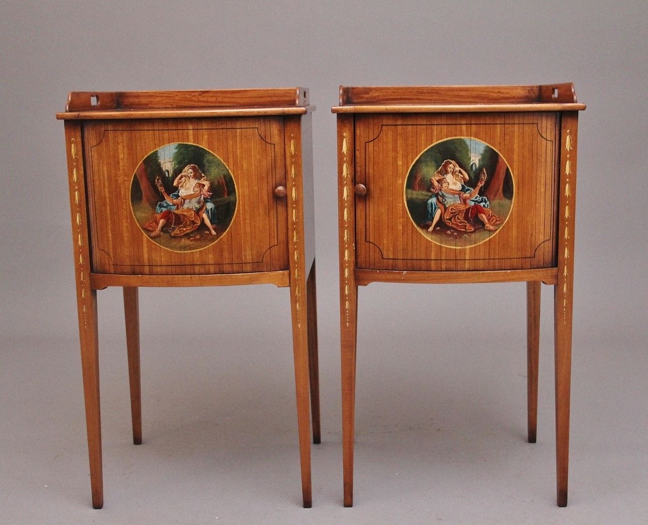Pair Early 20th Century Satinwood Bedside Cabinets In The Sheraton Style photo for sale