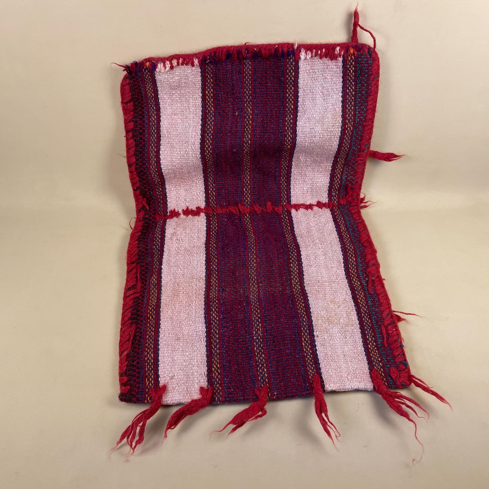 Vintage Saddle Bag Wall Hanging Handwoven Wool Tribal Textile Pouch Tassels Red Nomadic Folk Design Woven photo 55.0