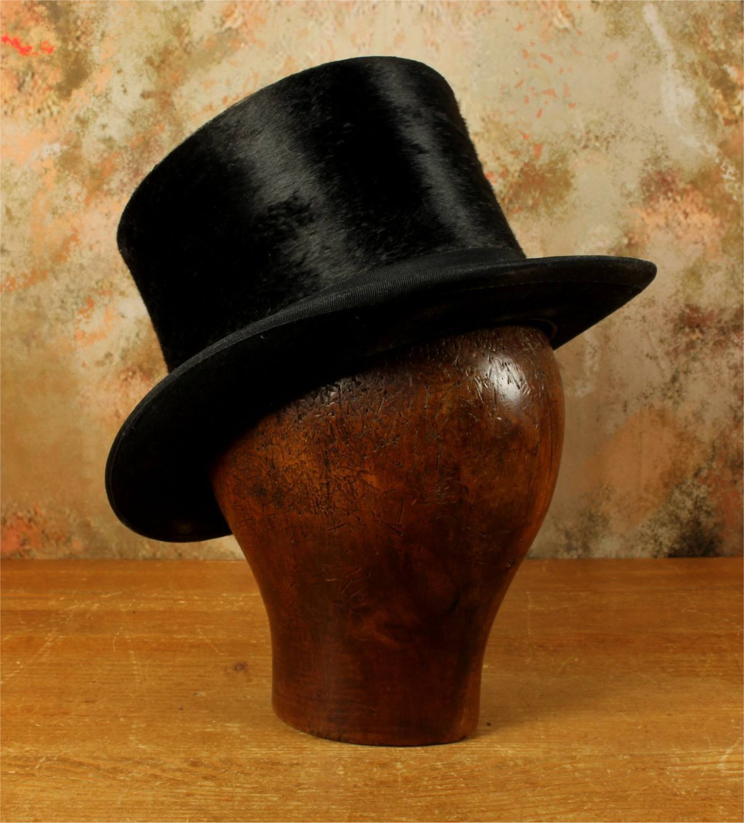 Antique Dark Wood Hat Block. French Milliner's 54 Head Wig Display. photo vintage