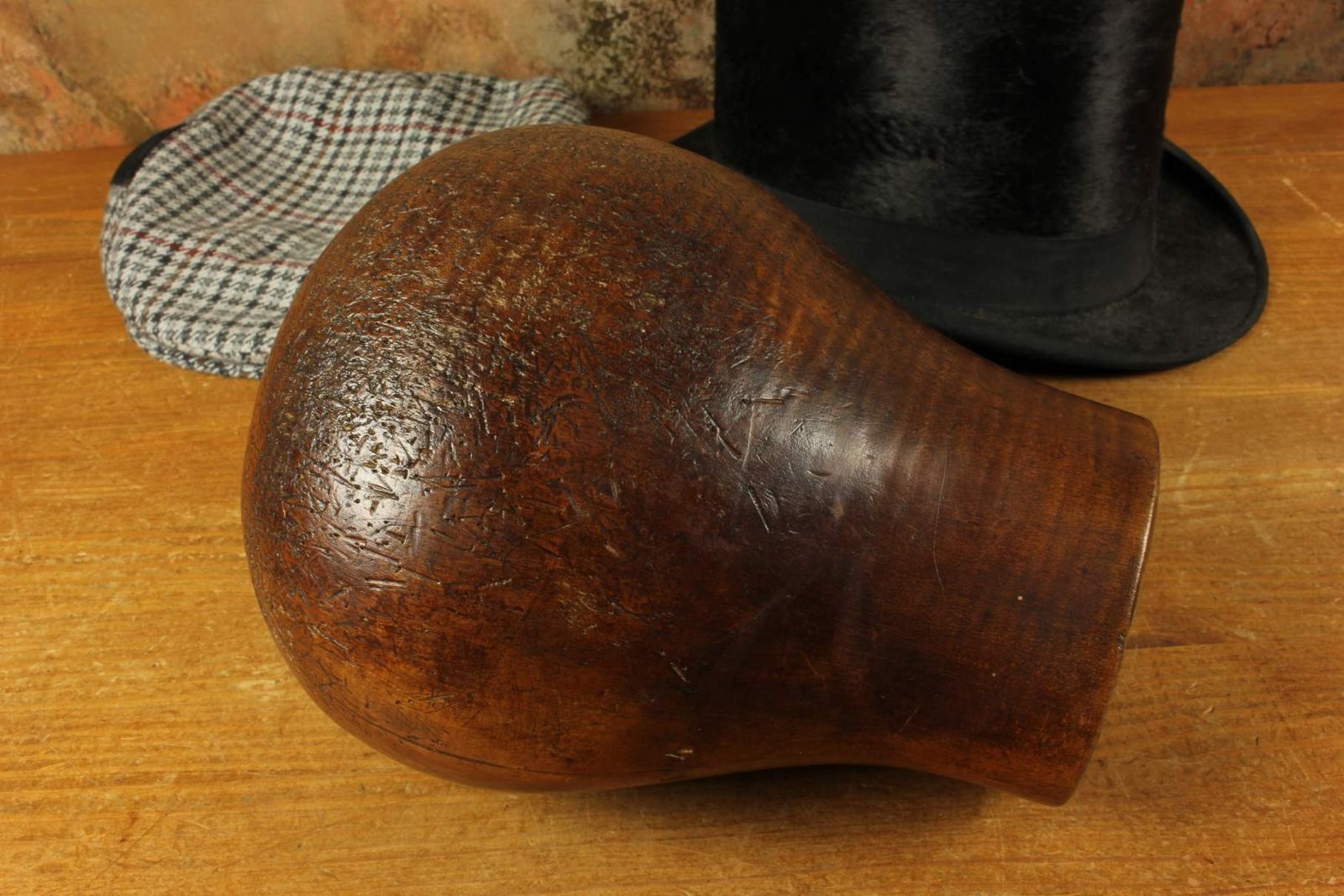 Home Decor Antique Dark Wood Hat Block. French Milliner's 54 Head Wig Display. photo