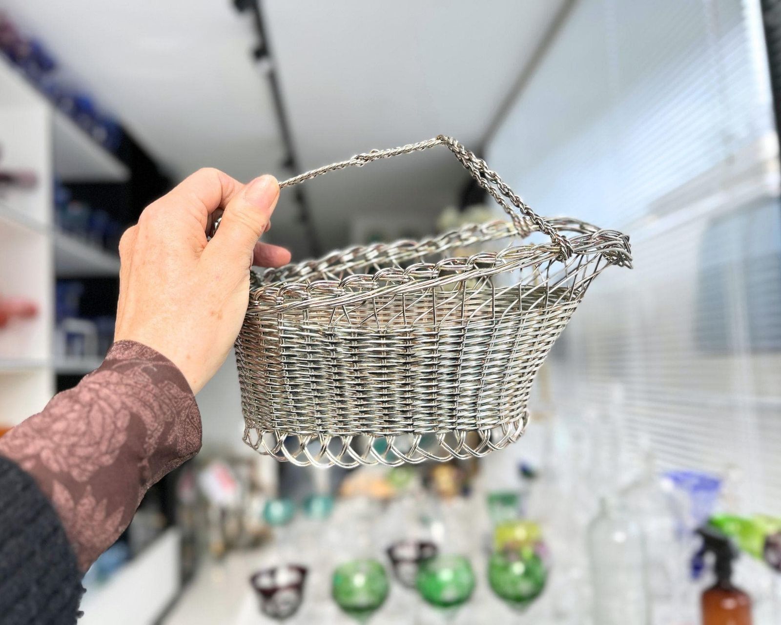 Vintage Wine Basket Metal | 1 Pc | Christofle Style France 1950s photo for sale
